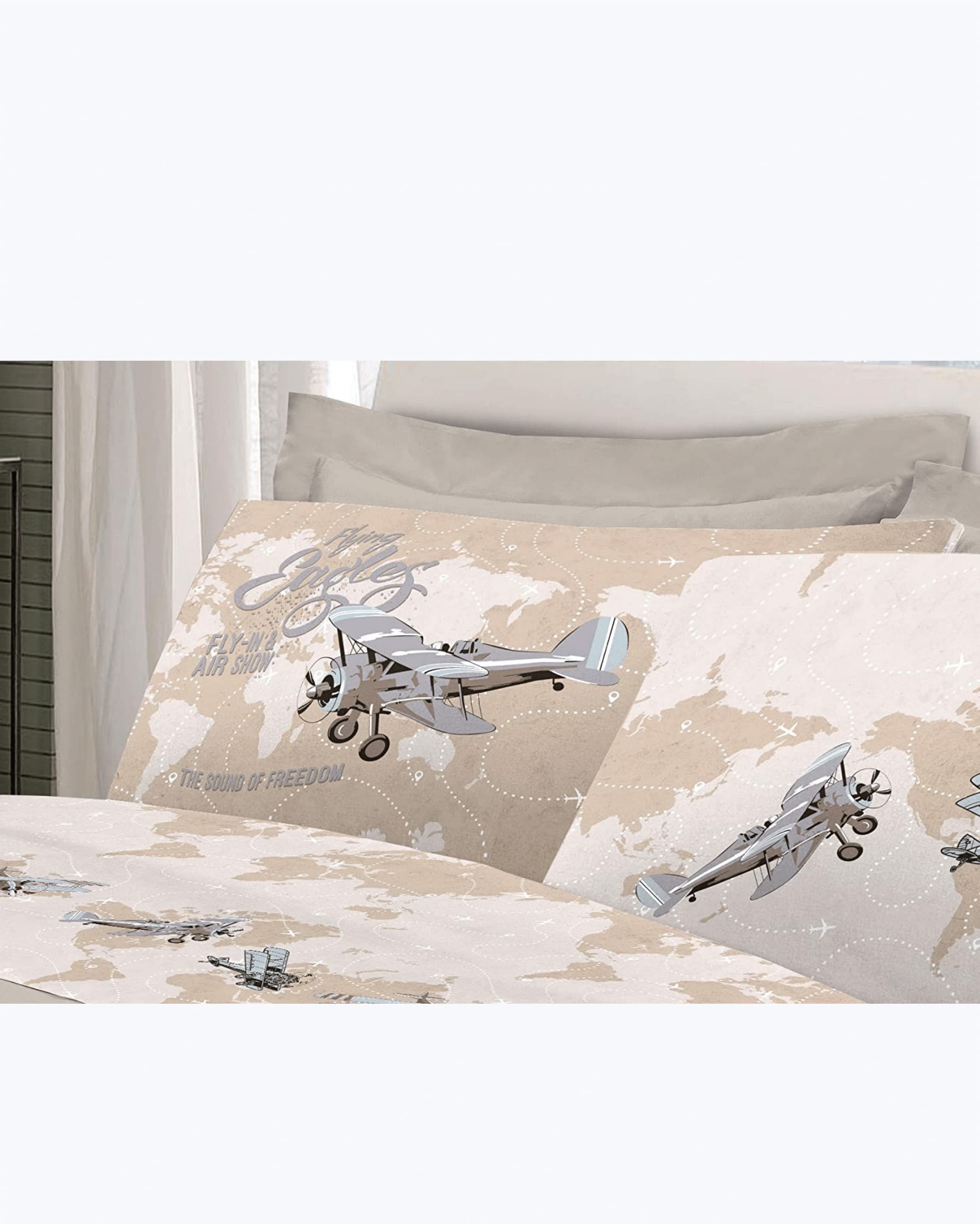 Set Lenzuola Letto in Cotone Made in Italy - Completo Letto Stampa Aeroplani