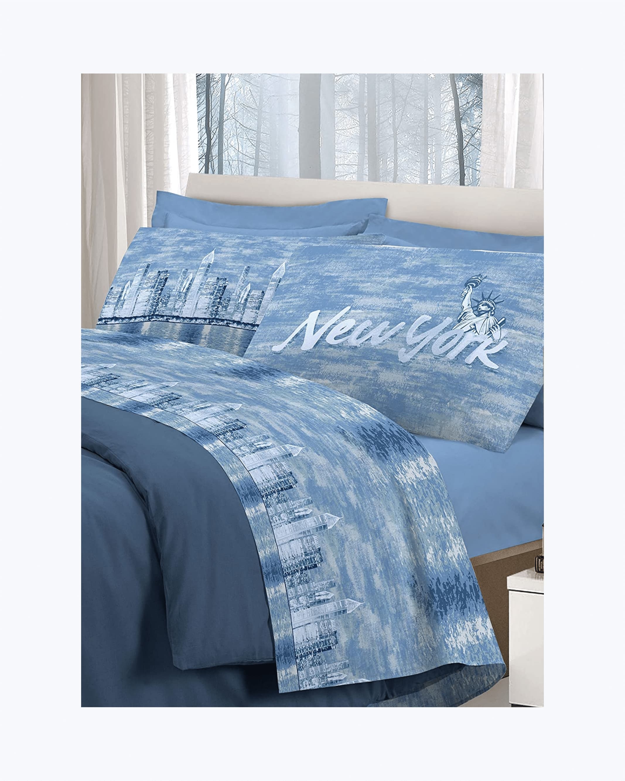 Set Lenzuola Letto in Cotone Made in Italy - Completo Letto Stampa New York