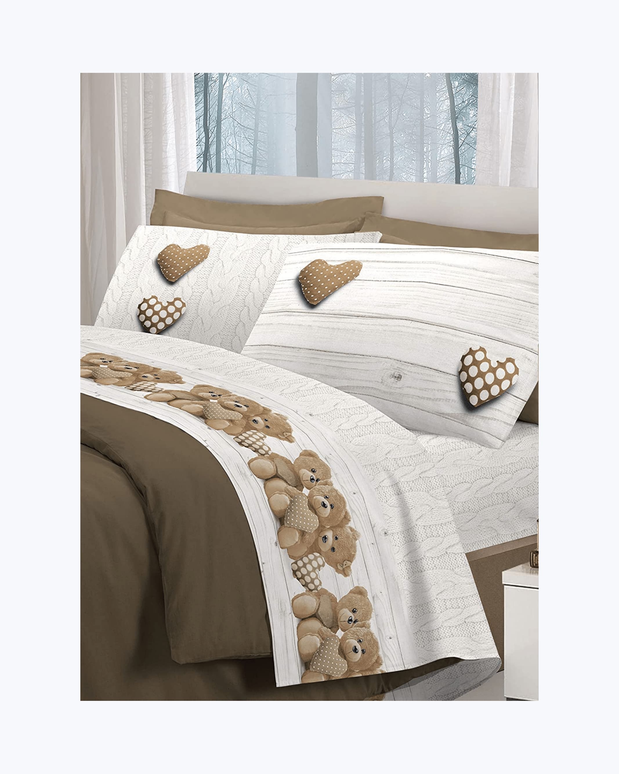 Set Lenzuola Letto in Cotone Made in Italy - Completo Letto Stampa Orsetti Beige