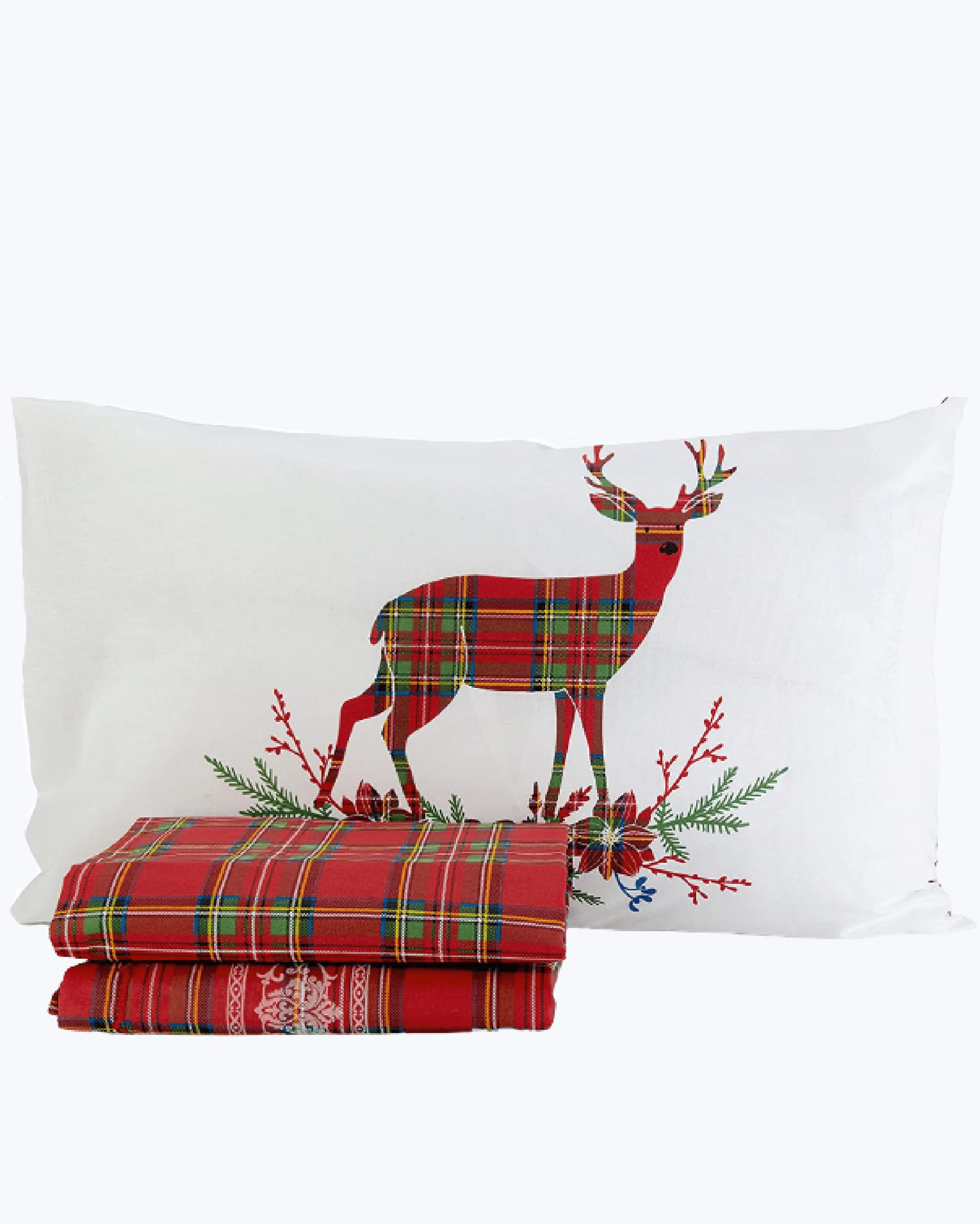Set Lenzuola Letto in Cotone Made in Italy - Completo Letto Tartan con Cervi