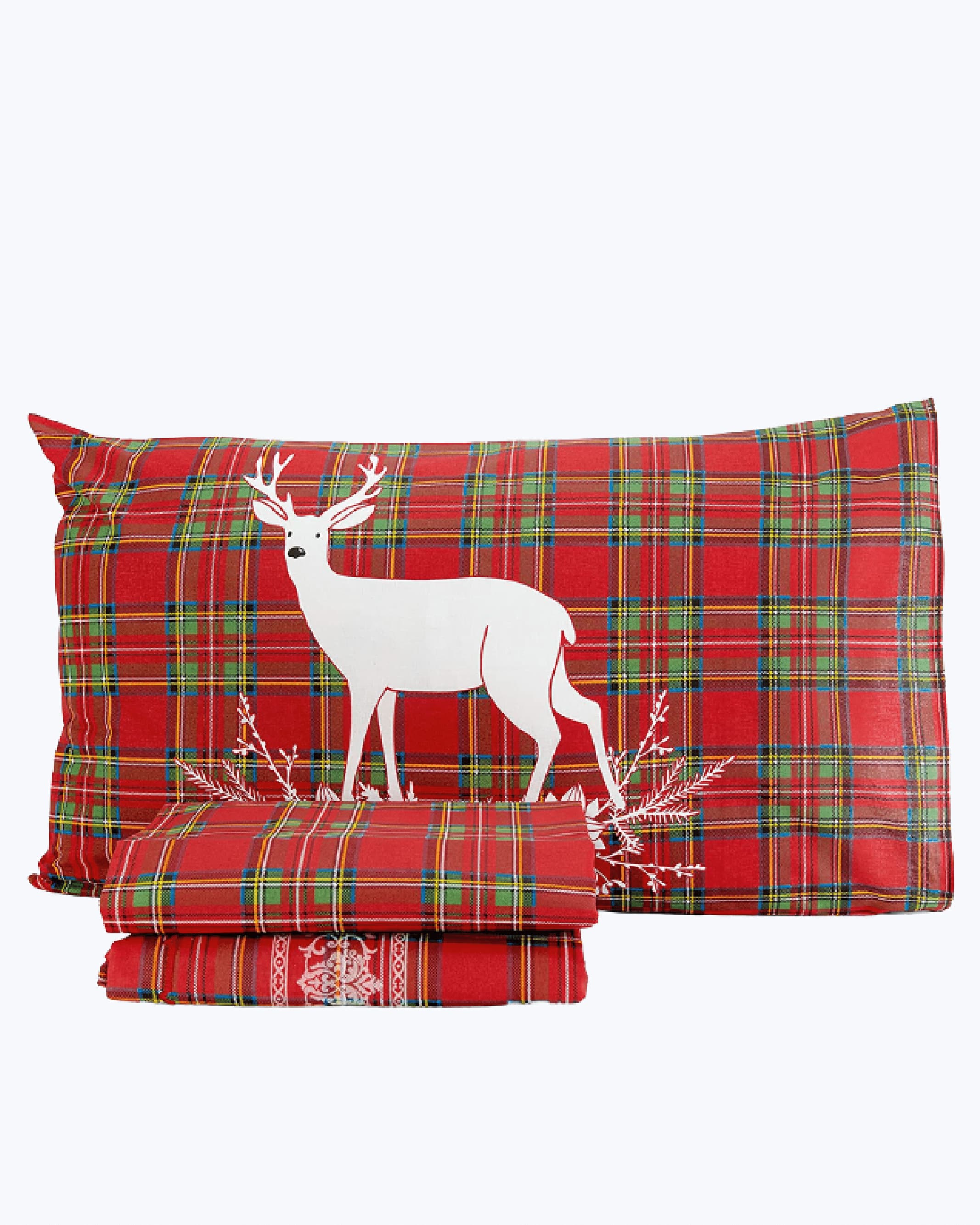 Set Lenzuola Letto in Cotone Made in Italy - Completo Letto Tartan con Cervi