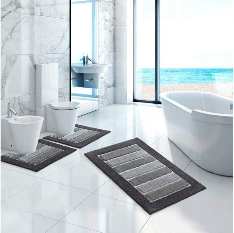 Tappetino Bagno Colorato in Morbido Pelo Lungo ed Righe in Rilievo