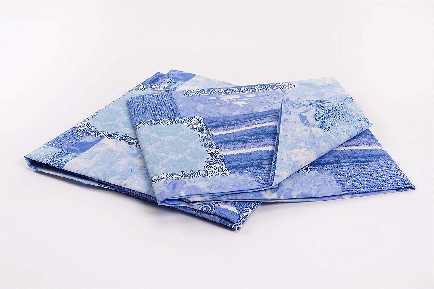 Set Lenzuola in Cotone / Completo Letto Fantasia Patchwork Blu