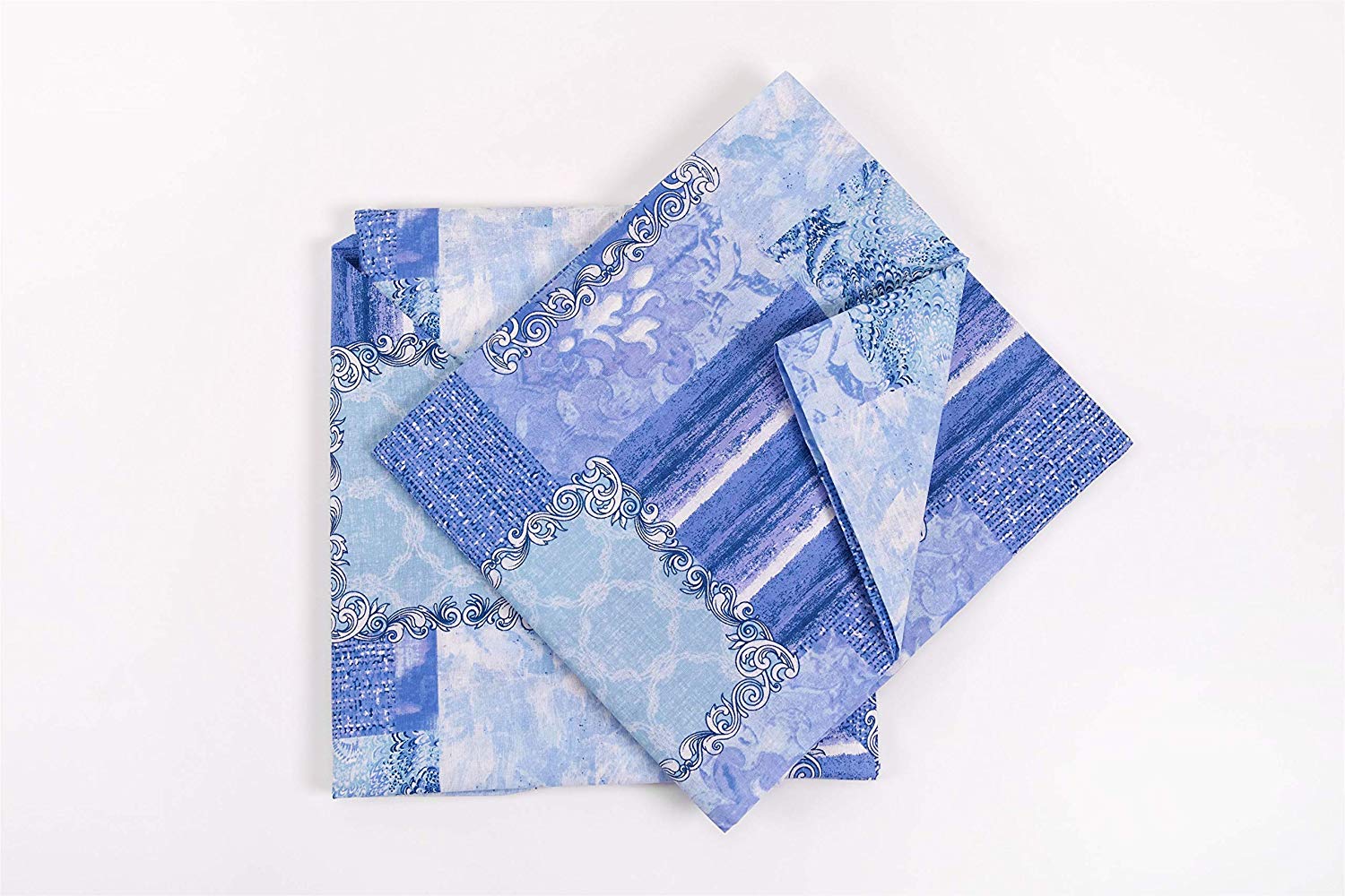 Set Lenzuola in Cotone / Completo Letto Fantasia Patchwork Blu