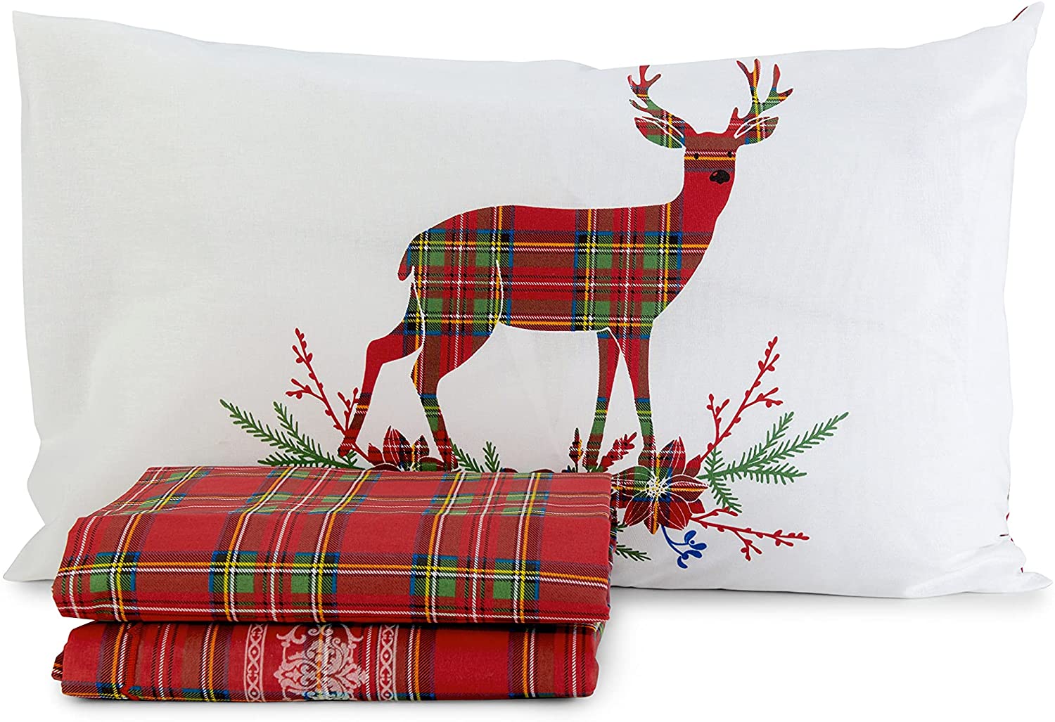 Set Lenzuola Letto in Cotone Made in Italy - Completo Letto Tartan con Cervi
