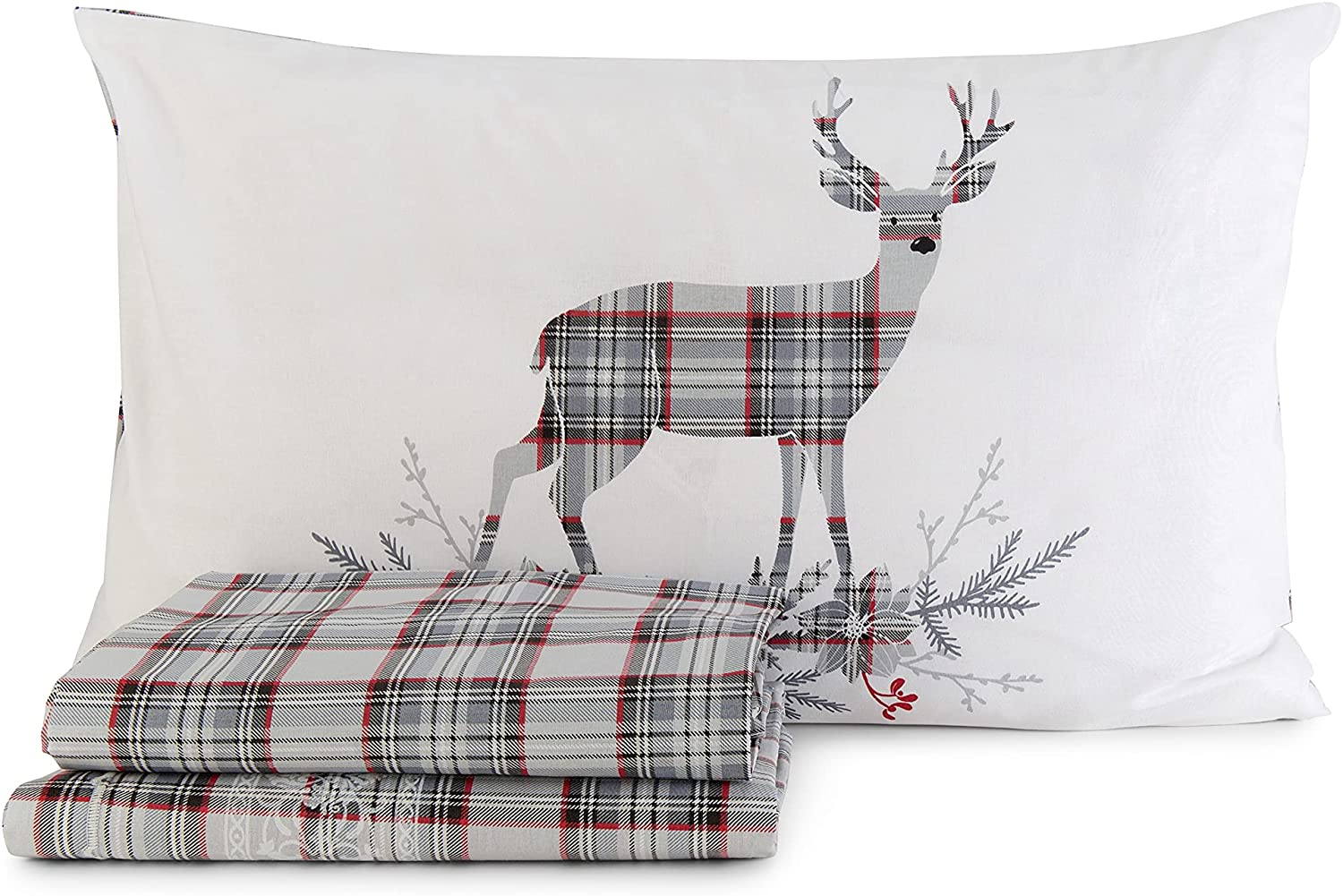 Set Lenzuola Letto in Cotone Made in Italy - Completo Letto Tartan con Cervi