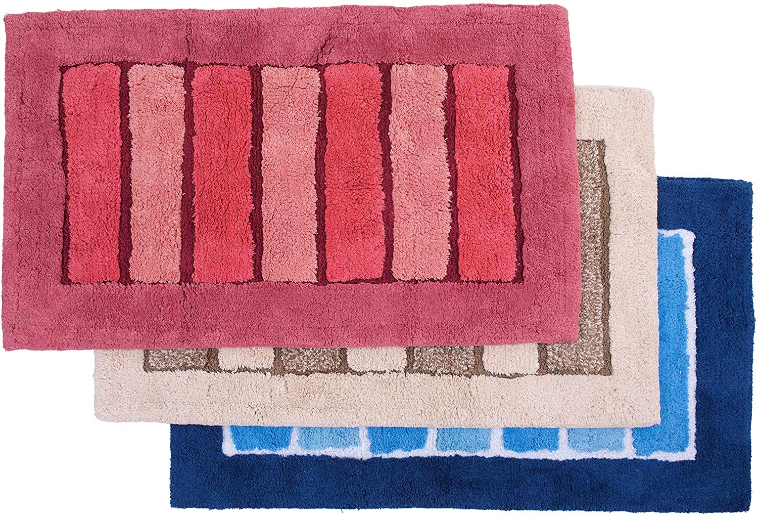 Tappetino Bagno Colorato in Morbido Pelo Lungo ed Righe in Rilievo