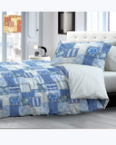 Set Lenzuola in Cotone / Completo Letto Fantasia Patchwork Blu