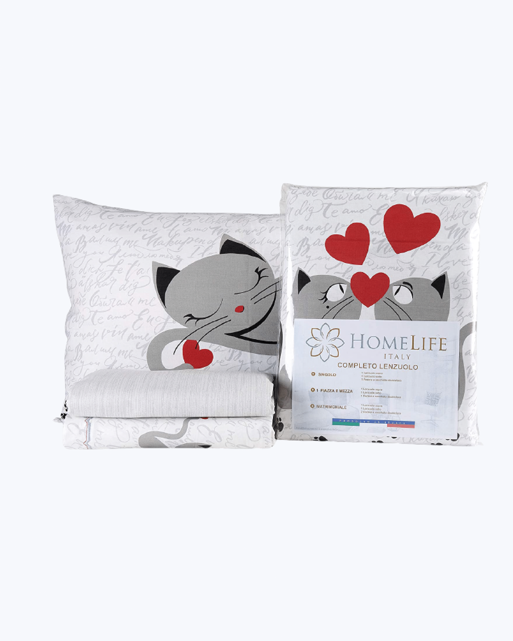 Set Lenzuola Letto in Cotone Made in Italy - Completo Letto Stampa Gattini