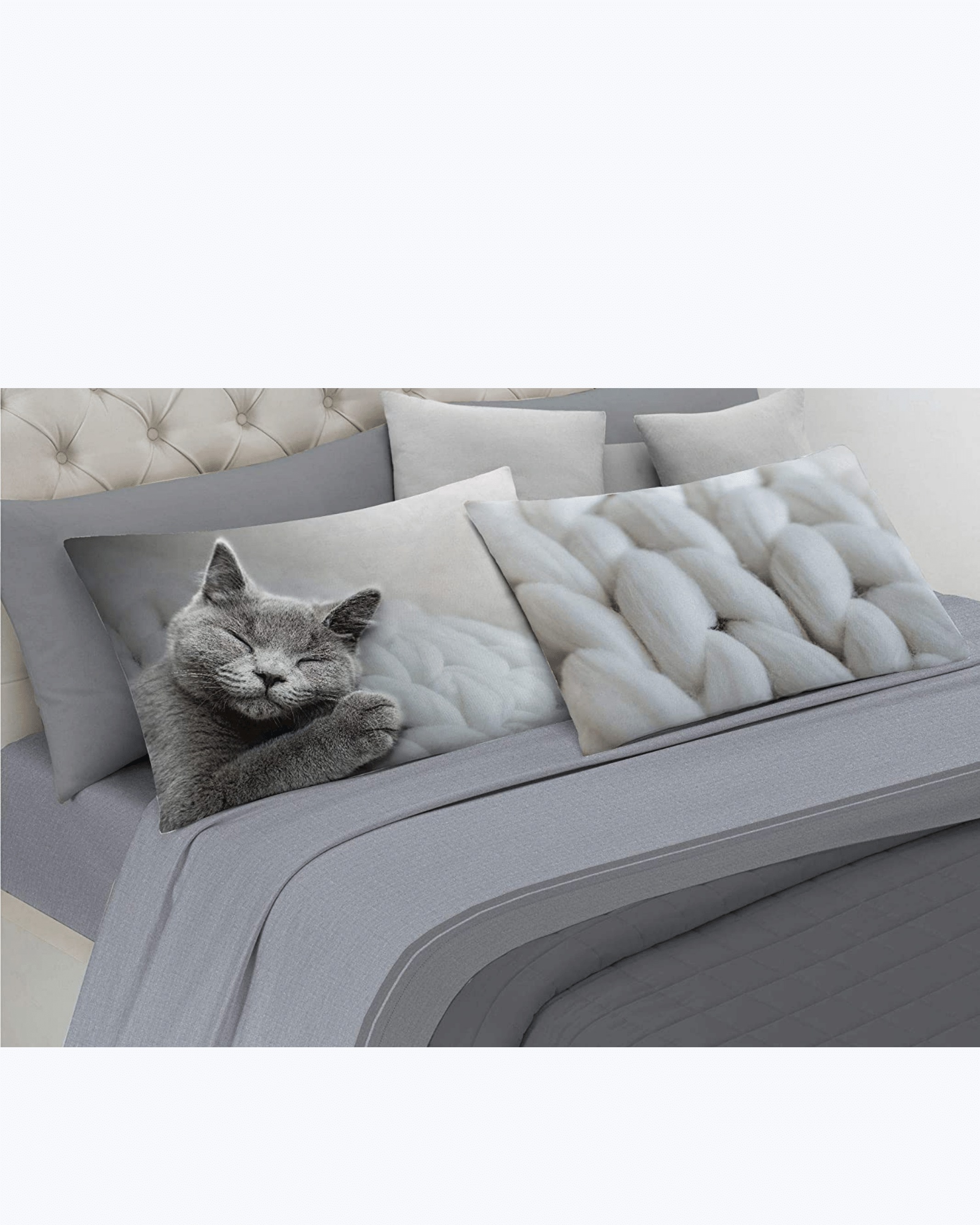 Set Lenzuola Letto Matrimoniale Made in Italy - Gatto Addormentato Grigio - Gatto 2 Piazze