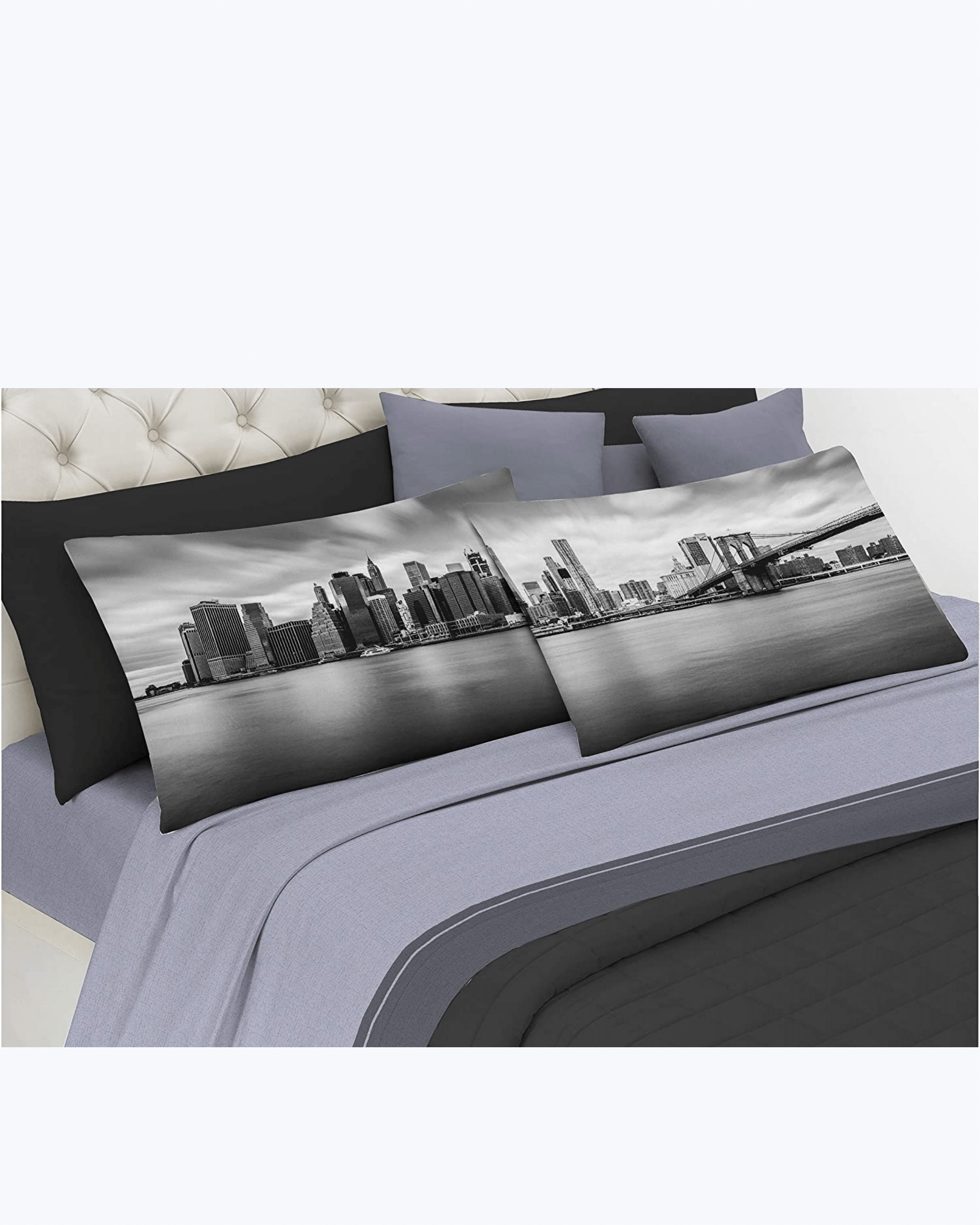 Set Lenzuola Letto Matrimoniale Made in Italy - Stampa New York Grigio - New York In Bianco E Nero 2 Piazze