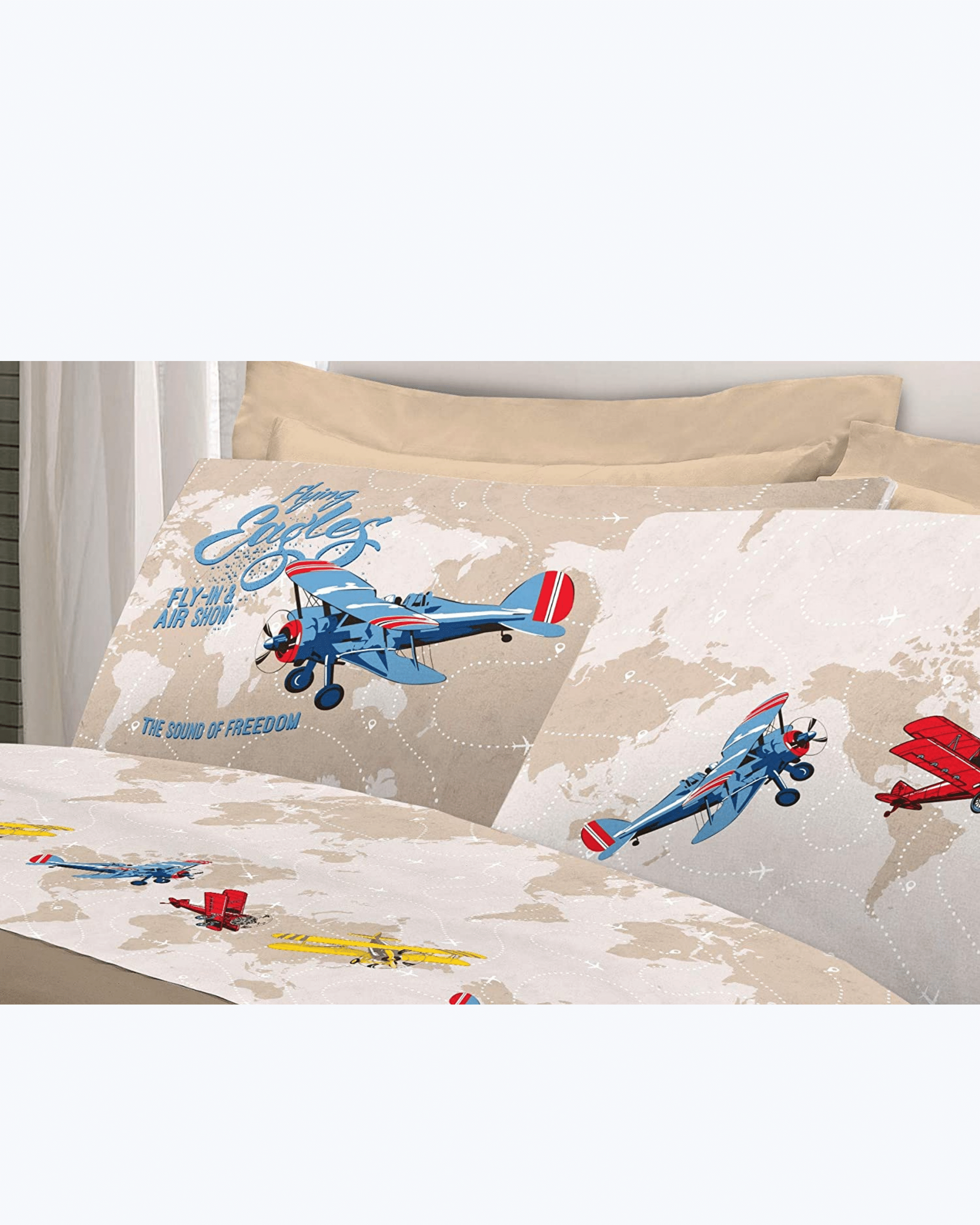 Set Lenzuola Letto in Cotone Made in Italy - Completo Letto Stampa Aeroplani