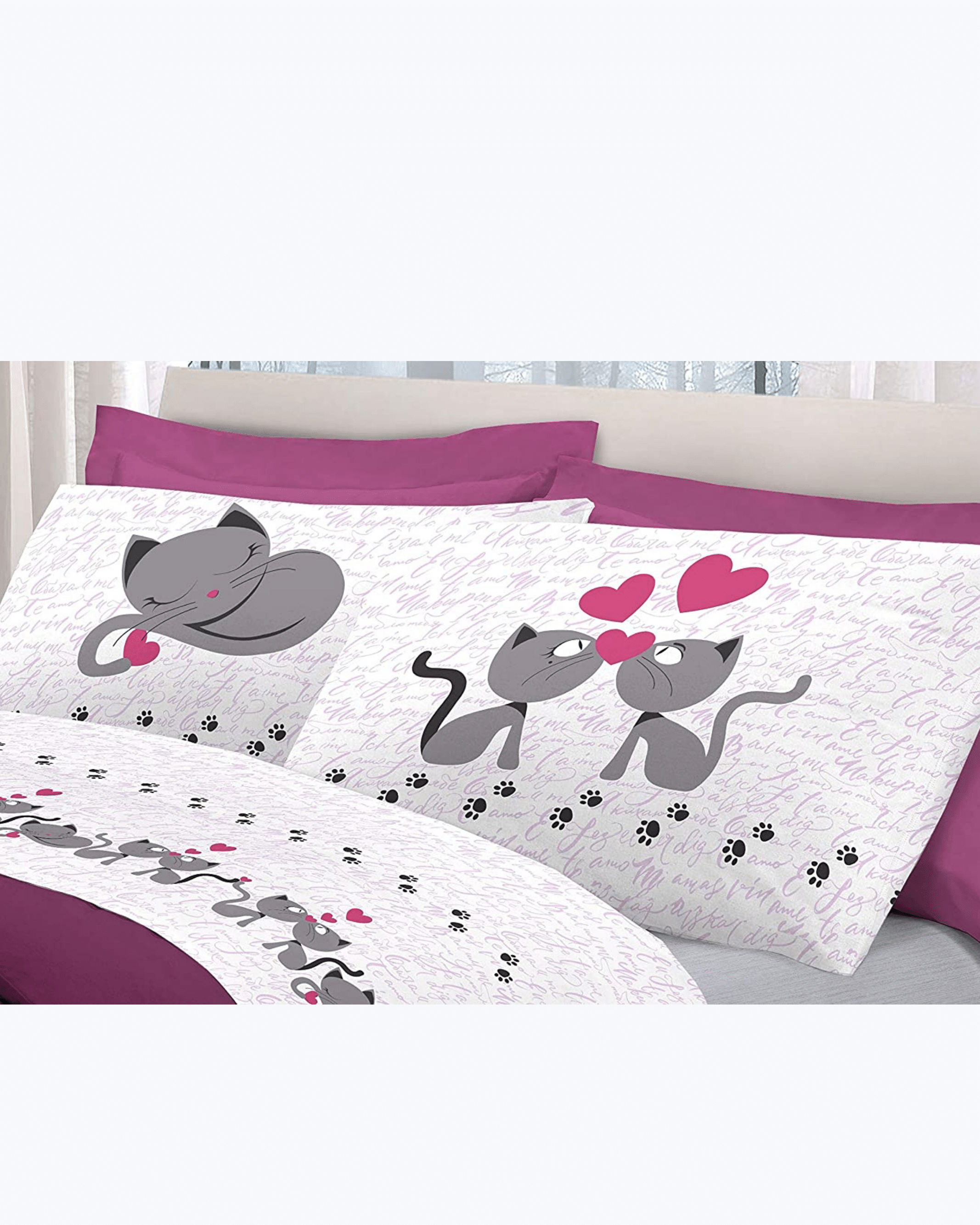 Set Lenzuola Letto in Cotone Made in Italy - Completo Letto Stampa Gattini