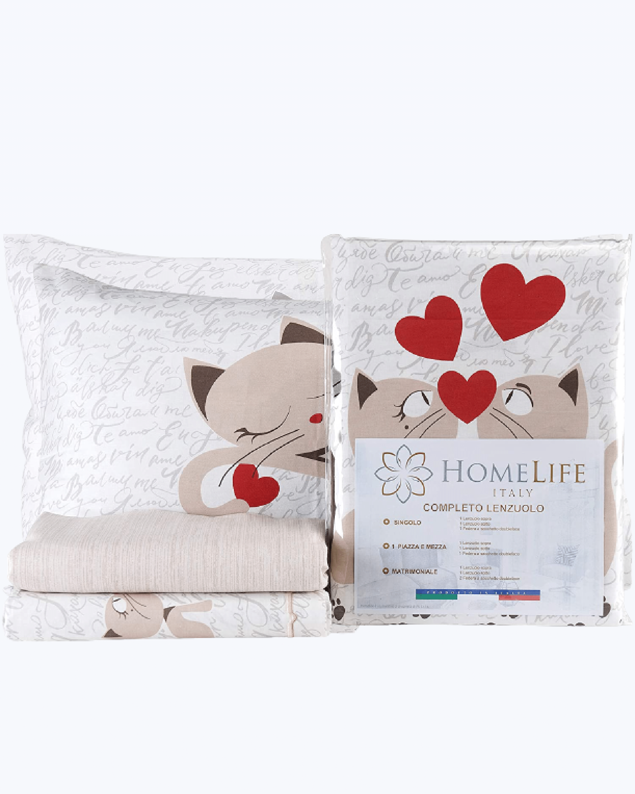 Set Lenzuola Letto in Cotone Made in Italy - Completo Letto Stampa Gattini
