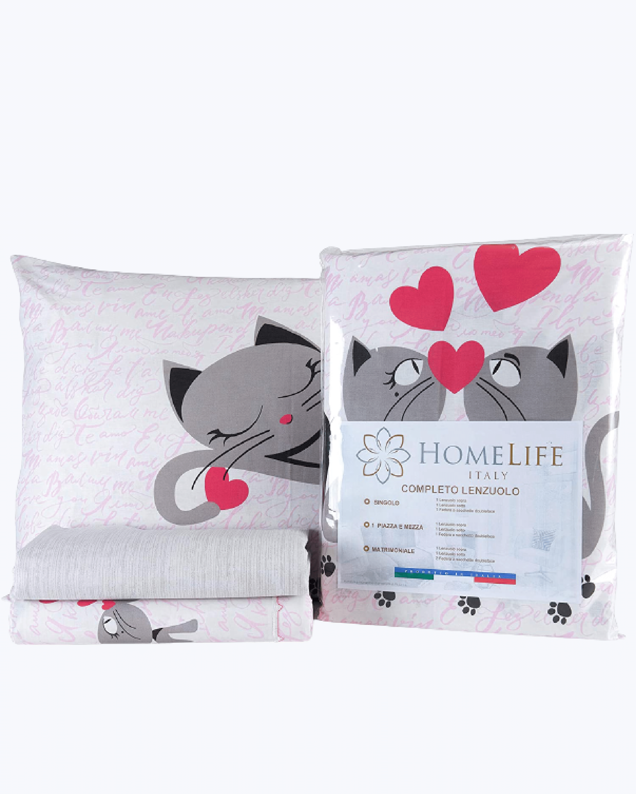 Set Lenzuola Letto in Cotone Made in Italy - Completo Letto Stampa Gattini