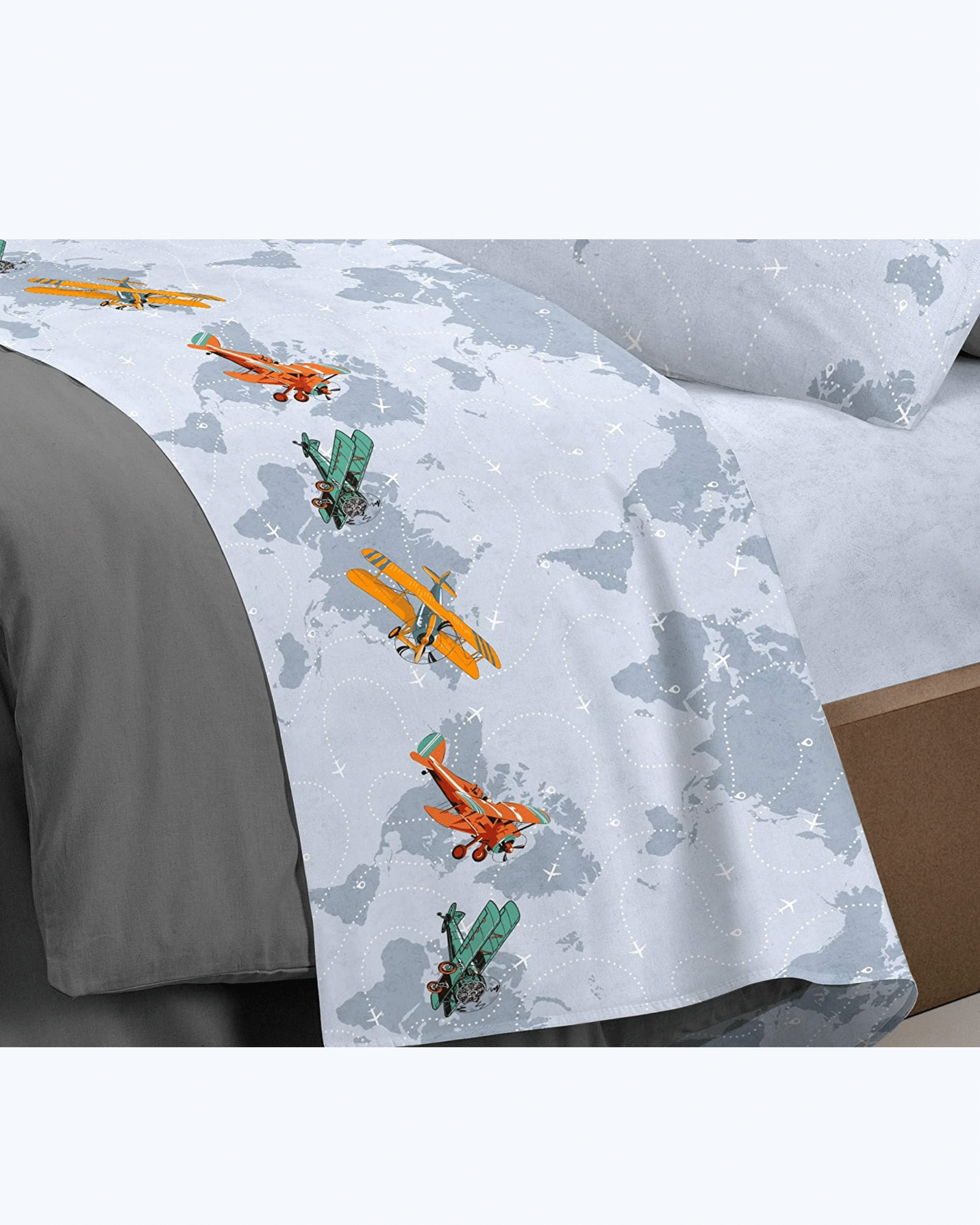 Set Lenzuola Letto in Cotone Made in Italy - Completo Letto Stampa Aeroplani