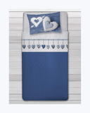 Set Lenzuola Letto in Cotone Made in Italy - Completo Letto Stampa Cuori Appesi Couri Blu