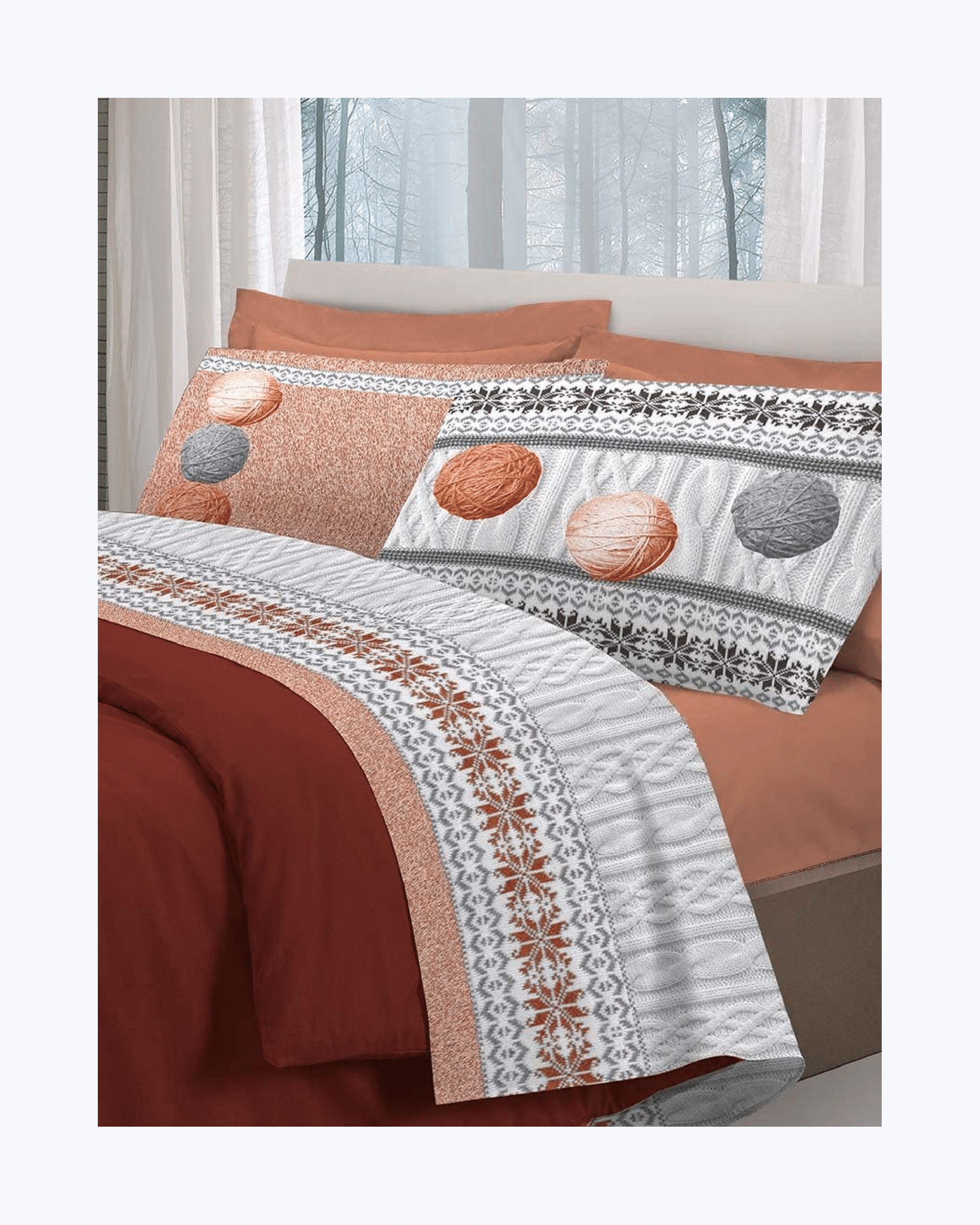 Set Lenzuola Letto in Cotone Made in Italy - Completo Letto Stampa Gomitoli Arancione