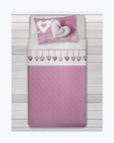 Set Lenzuola Letto in Cotone Made in Italy - Completo Letto Stampa Cuori Appesi Couri Rosa