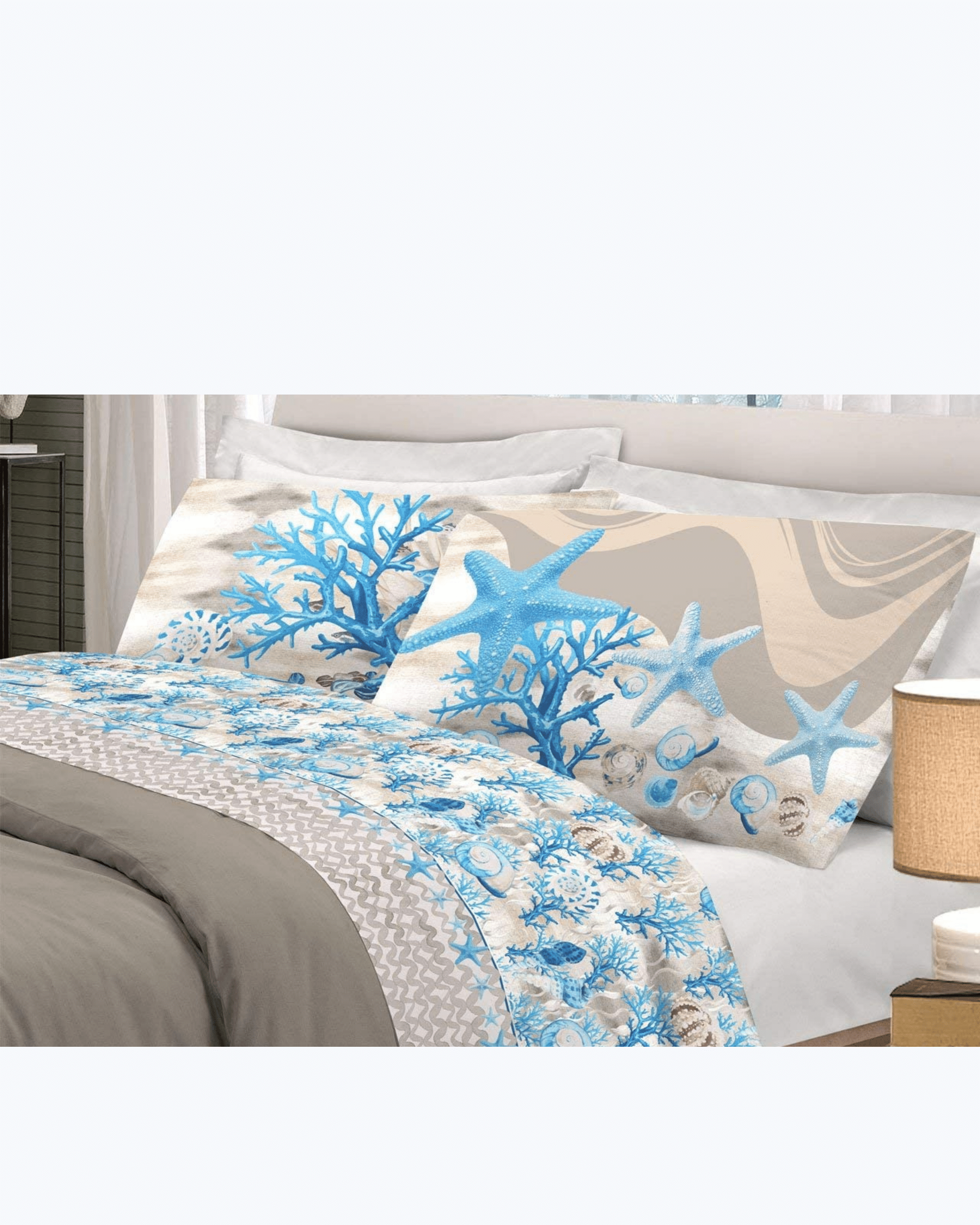 Set Lenzuola Letto in Cotone Made in Italy - Completo Letto Fantasia Marina Azzurro