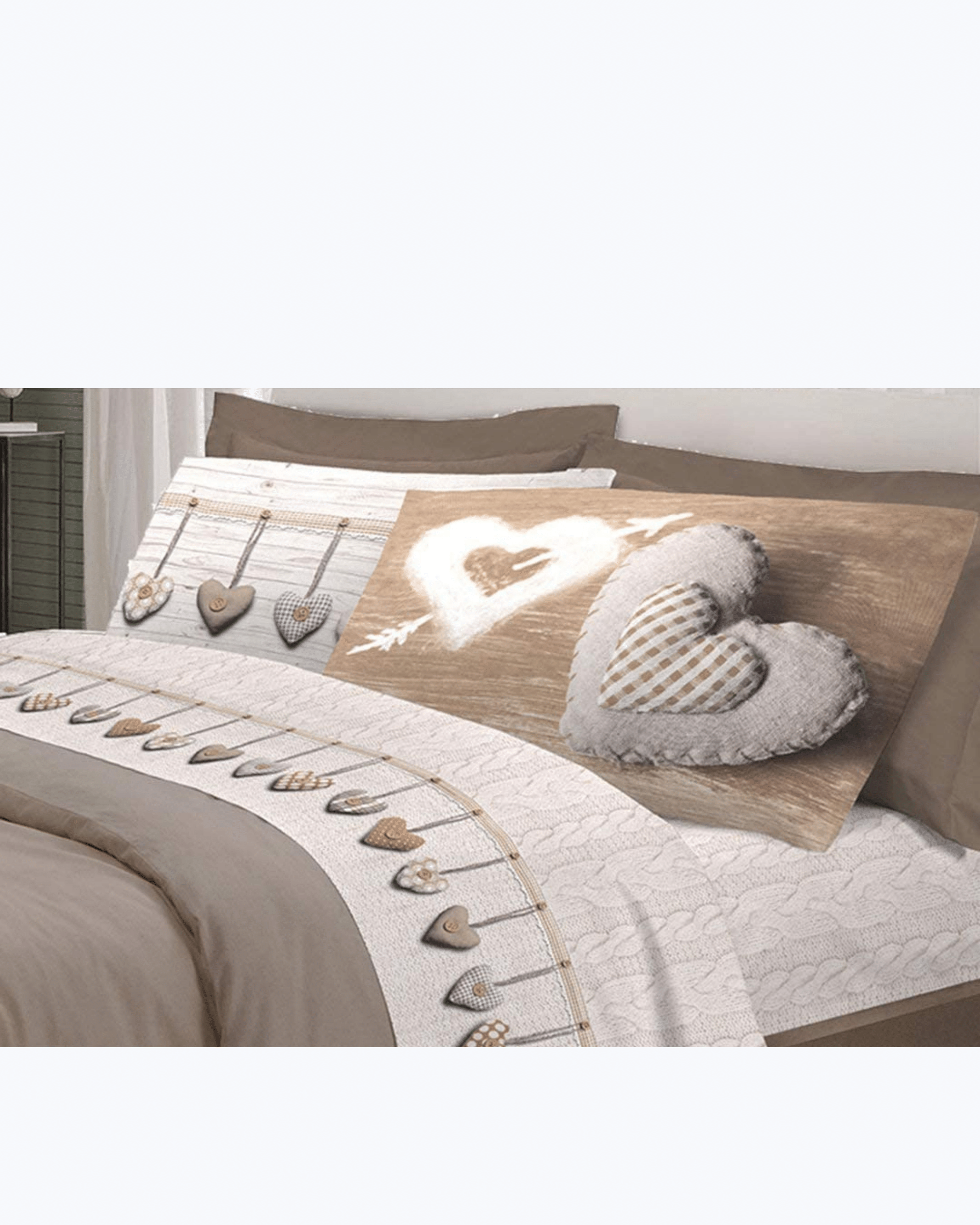 Set Lenzuola Letto in Cotone Made in Italy - Completo Letto Stampa Cuori Appesi
