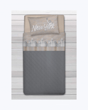 Set Lenzuola Letto in Cotone Made in Italy - Completo Letto Stampa New York Beige E Grigio