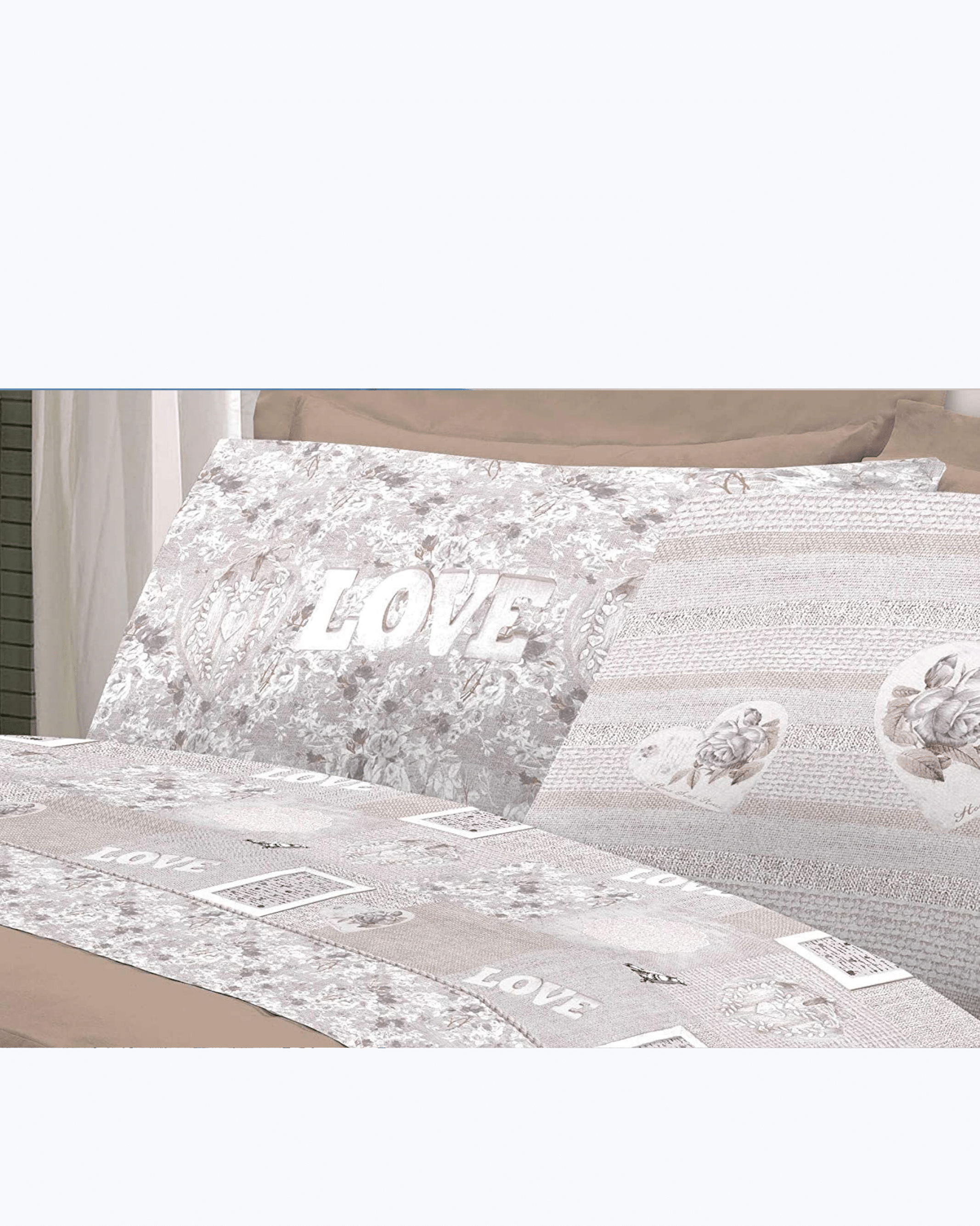 Set Lenzuola Letto in Cotone Made in Italy - Completo Letto Stampa Cuori