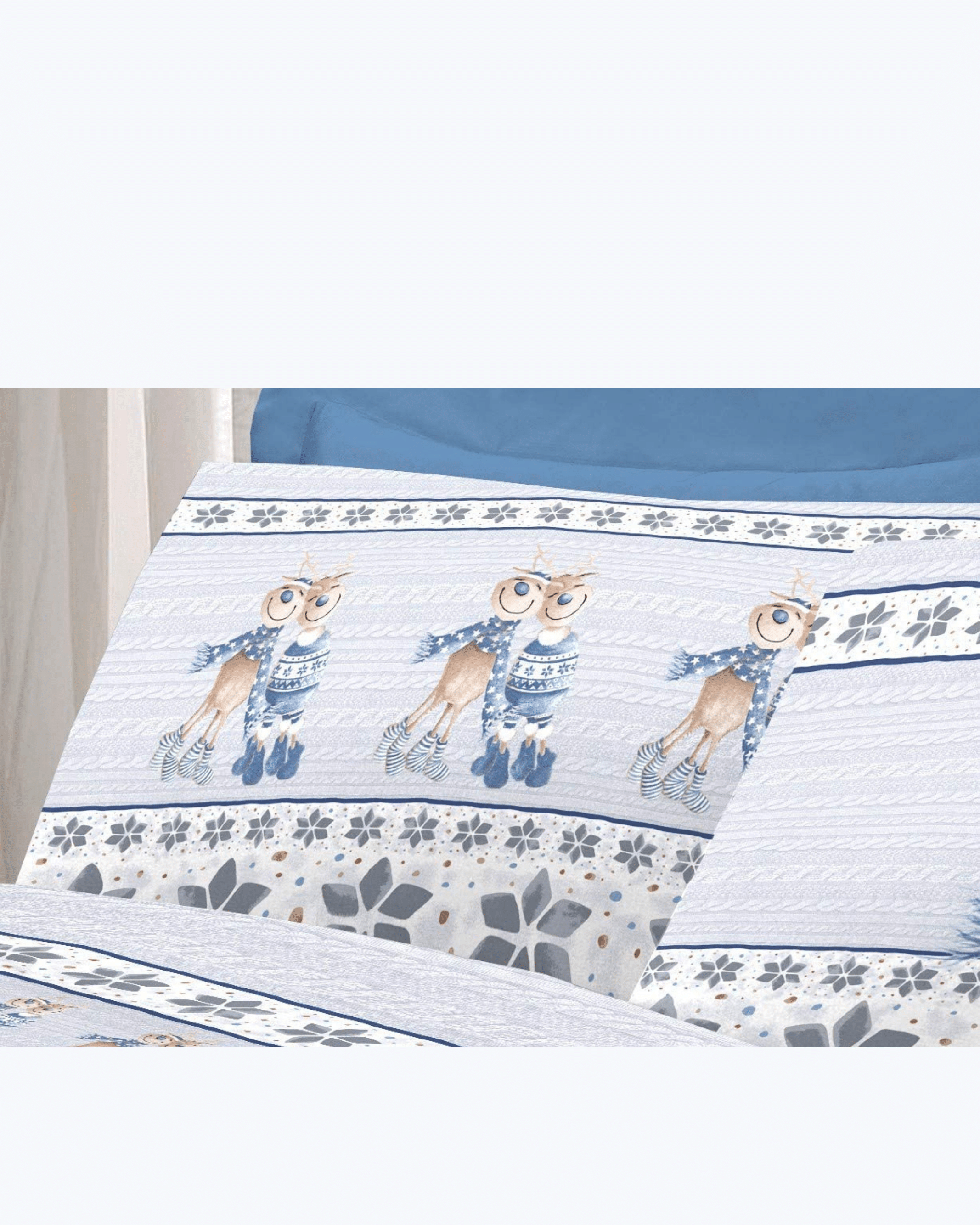Set Lenzuola Letto in Cotone Made in Italy - Completo Letto Stampa Renna