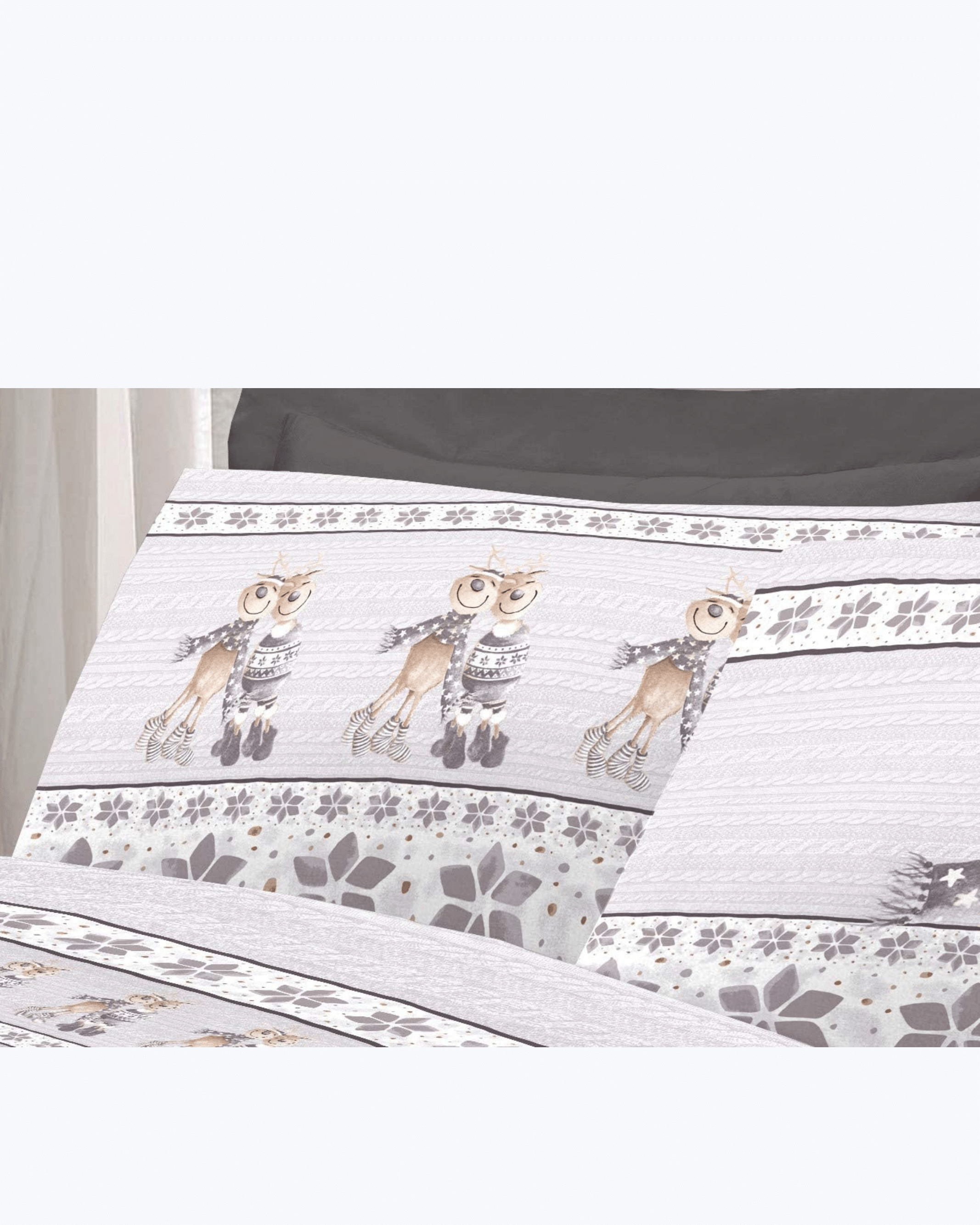 Set Lenzuola Letto in Cotone Made in Italy - Completo Letto Stampa Renna