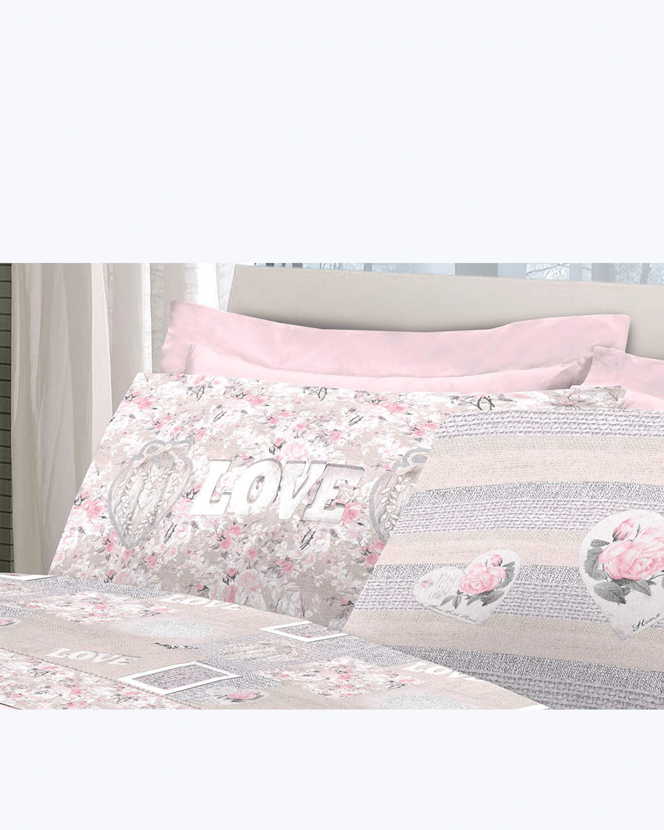 Set Lenzuola Letto in Cotone Made in Italy - Completo Letto Stampa Cuori