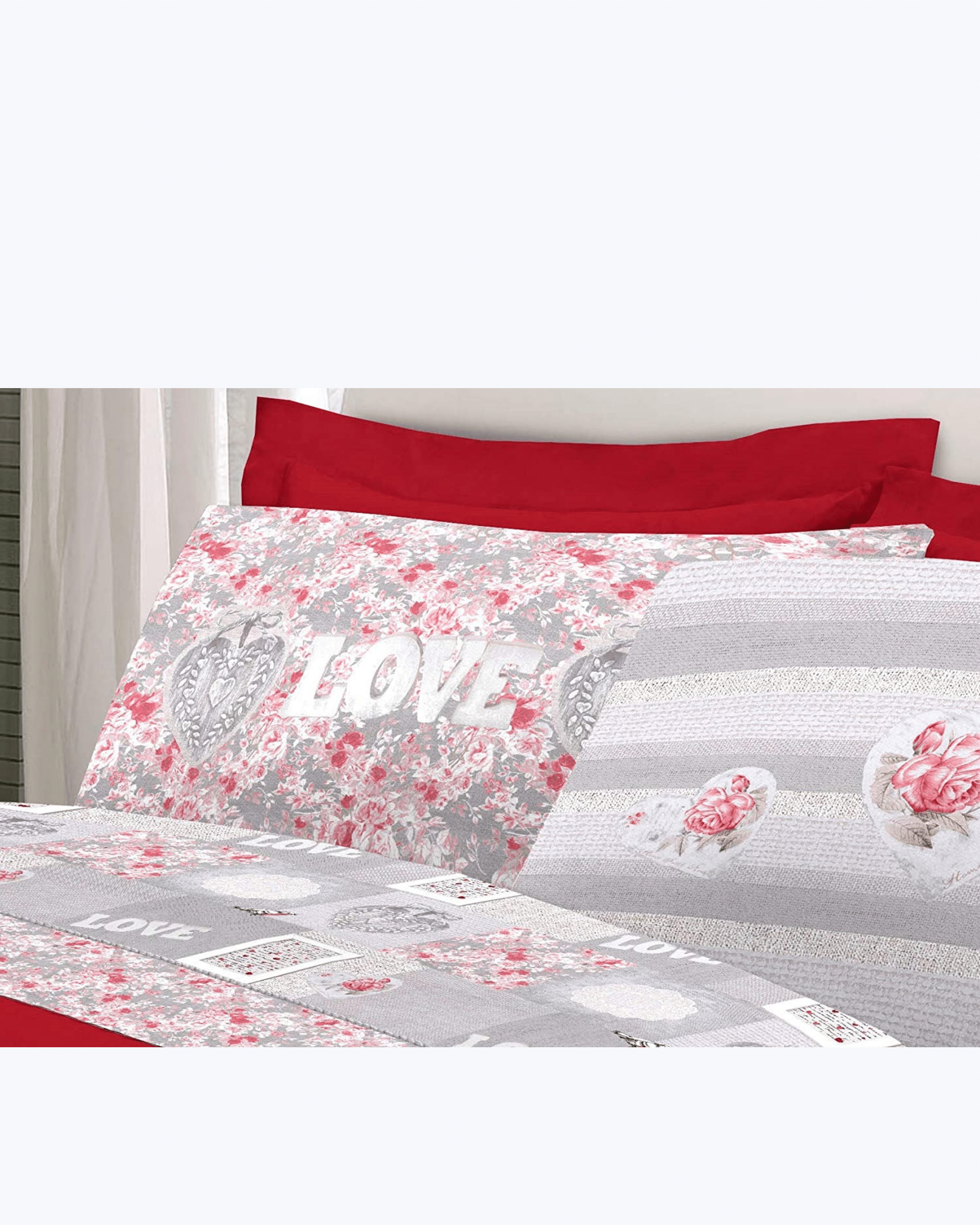 Set Lenzuola Letto in Cotone Made in Italy - Completo Letto Stampa Cuori