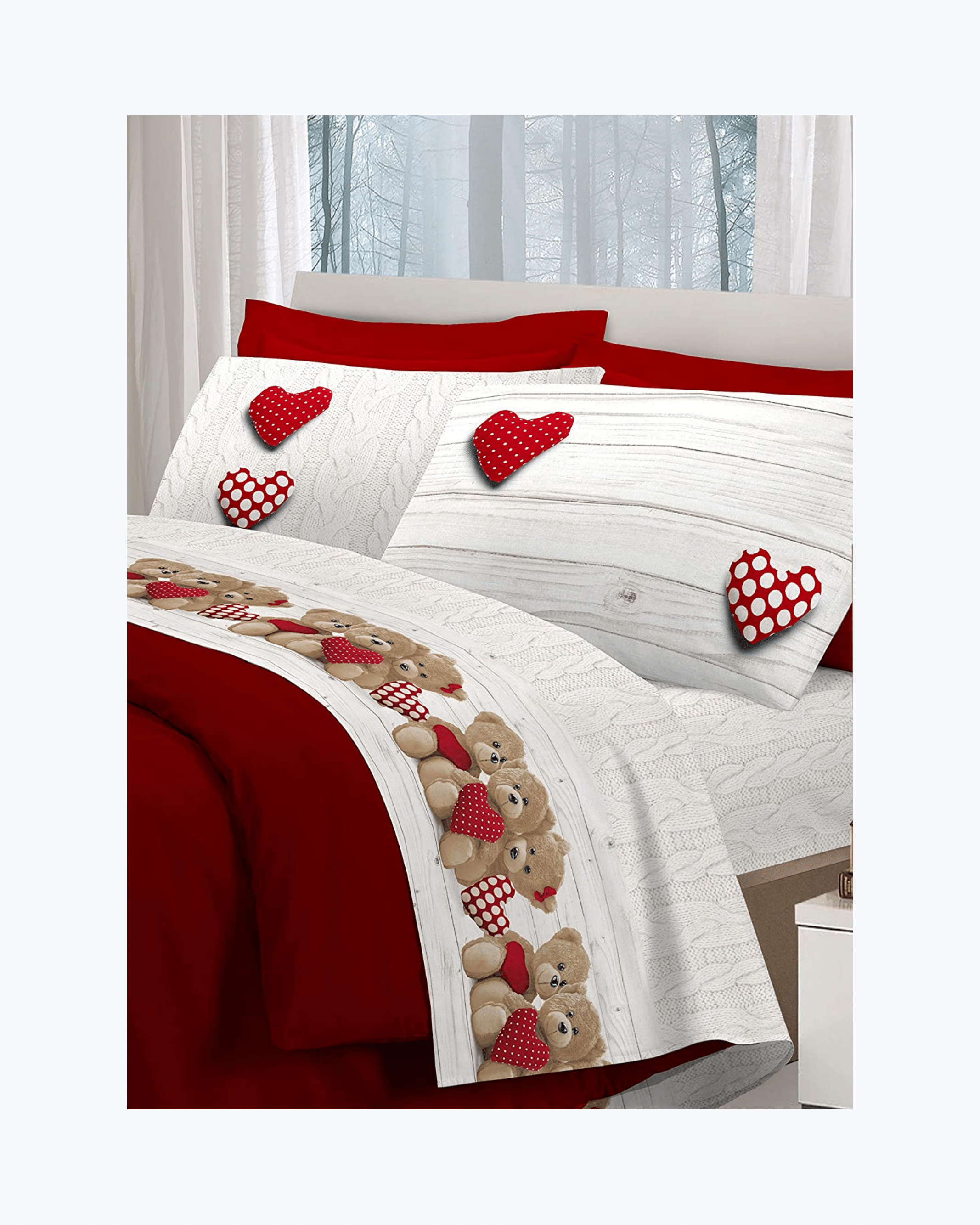 Set Lenzuola Letto in Cotone Made in Italy - Completo Letto Stampa Orsetti Beige E Rosso