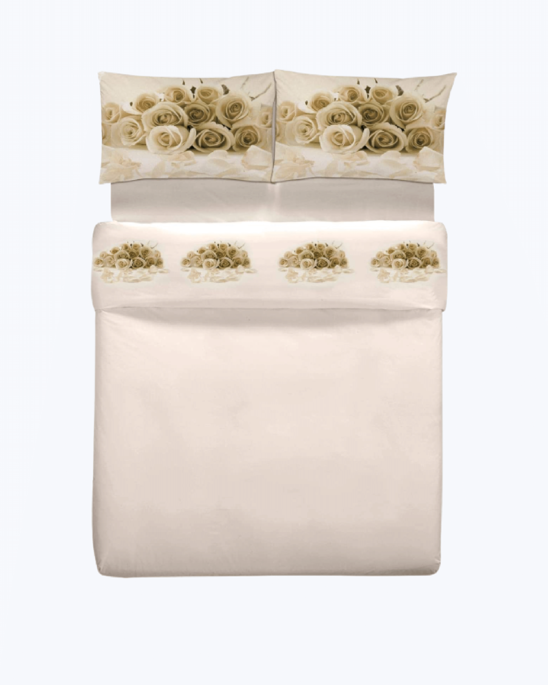 Set Lenzuola in Cotone con Rose - Completo Letto Elegante Beige + Stampa Beige