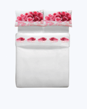 Set Lenzuola in Cotone con Rose - Completo Letto Elegante Bianco + Stampa Rosa