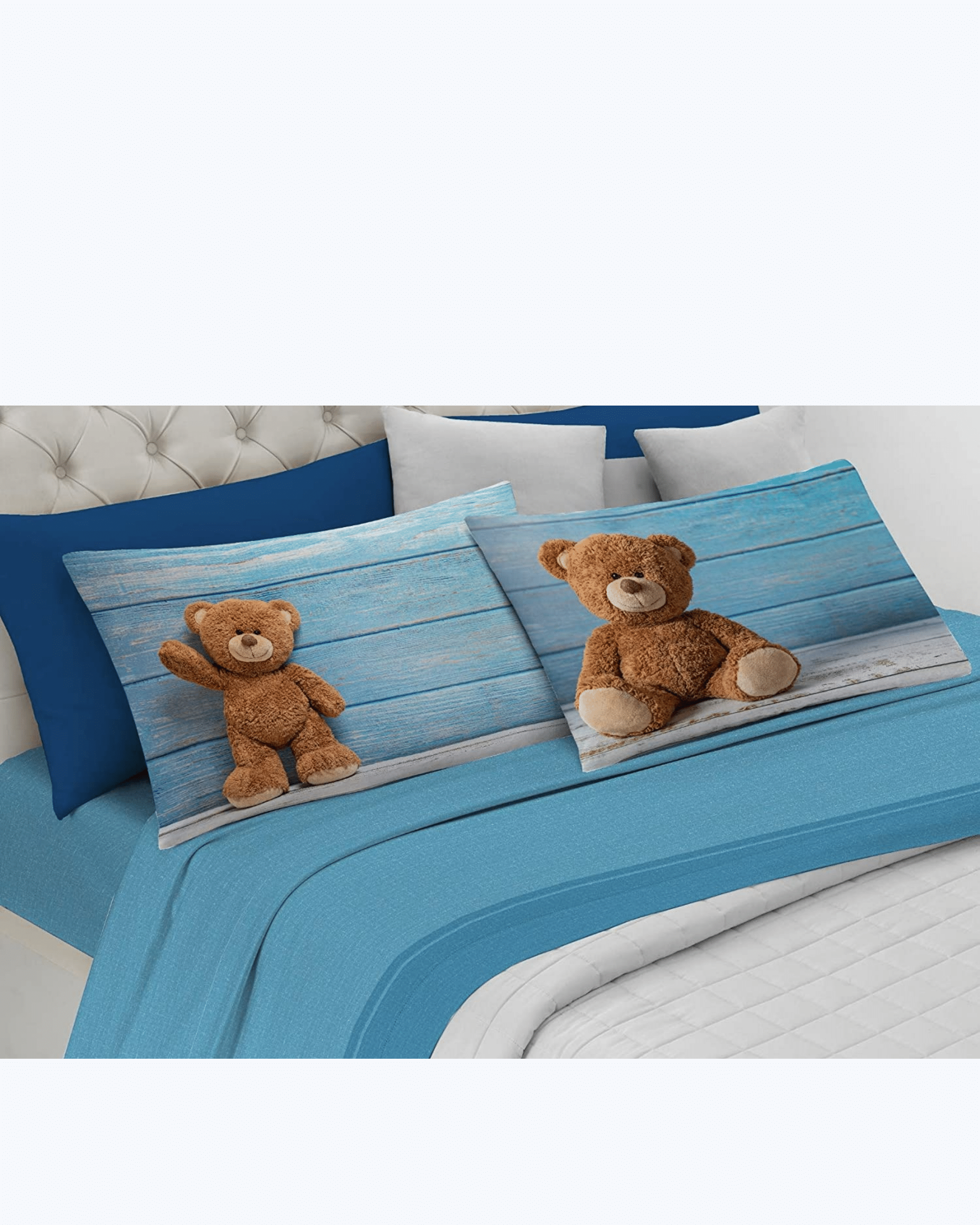 Set Lenzuola Letto Matrimoniale 100% Cotone Made in Italy - Occhioni di Cucciolo Orsacchiotti 2 Piazze