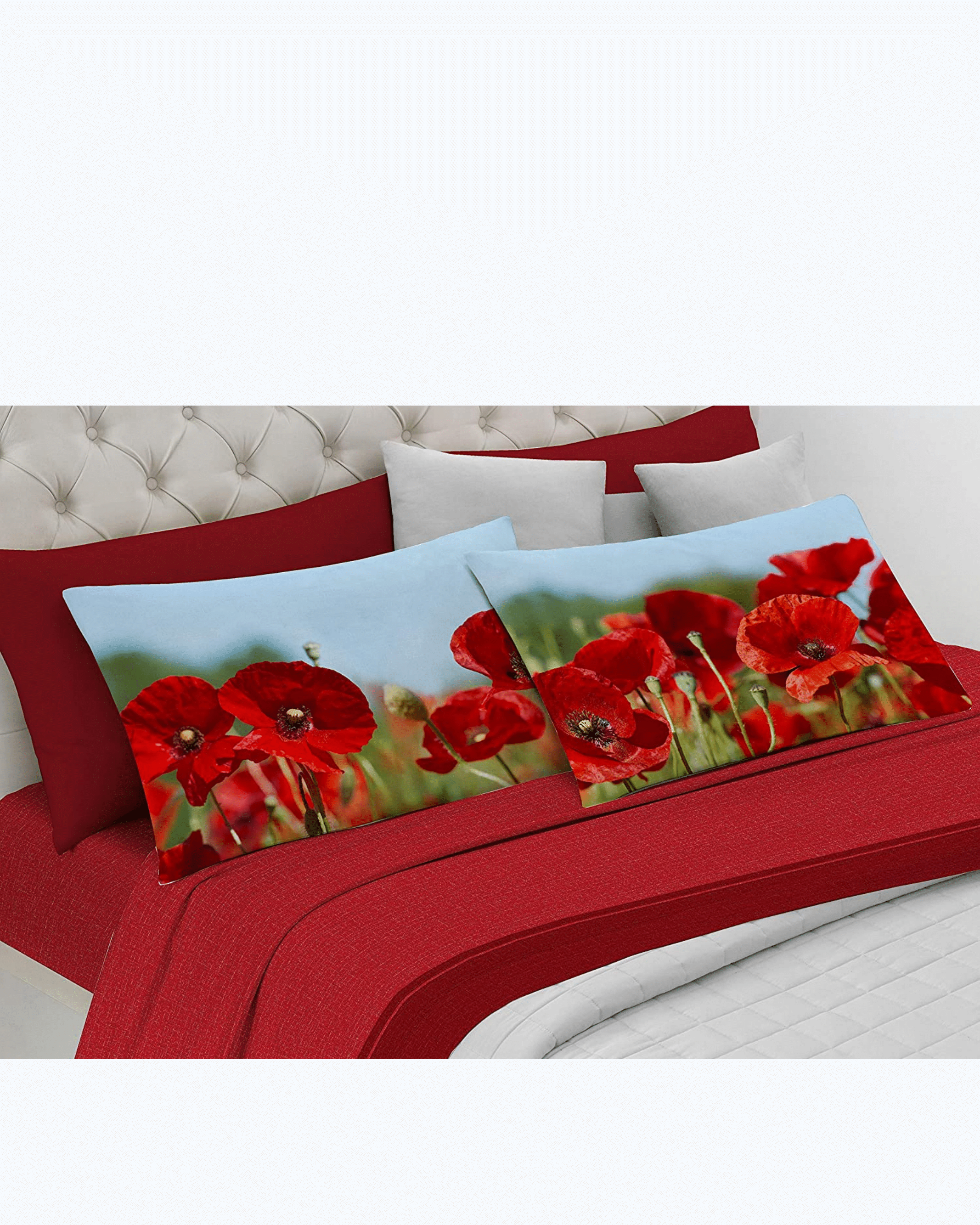 Set Lenzuola Letto Matrimoniale Made in Italy - Fiori di cigliegio Dipinti Papaveri 2 Piazze