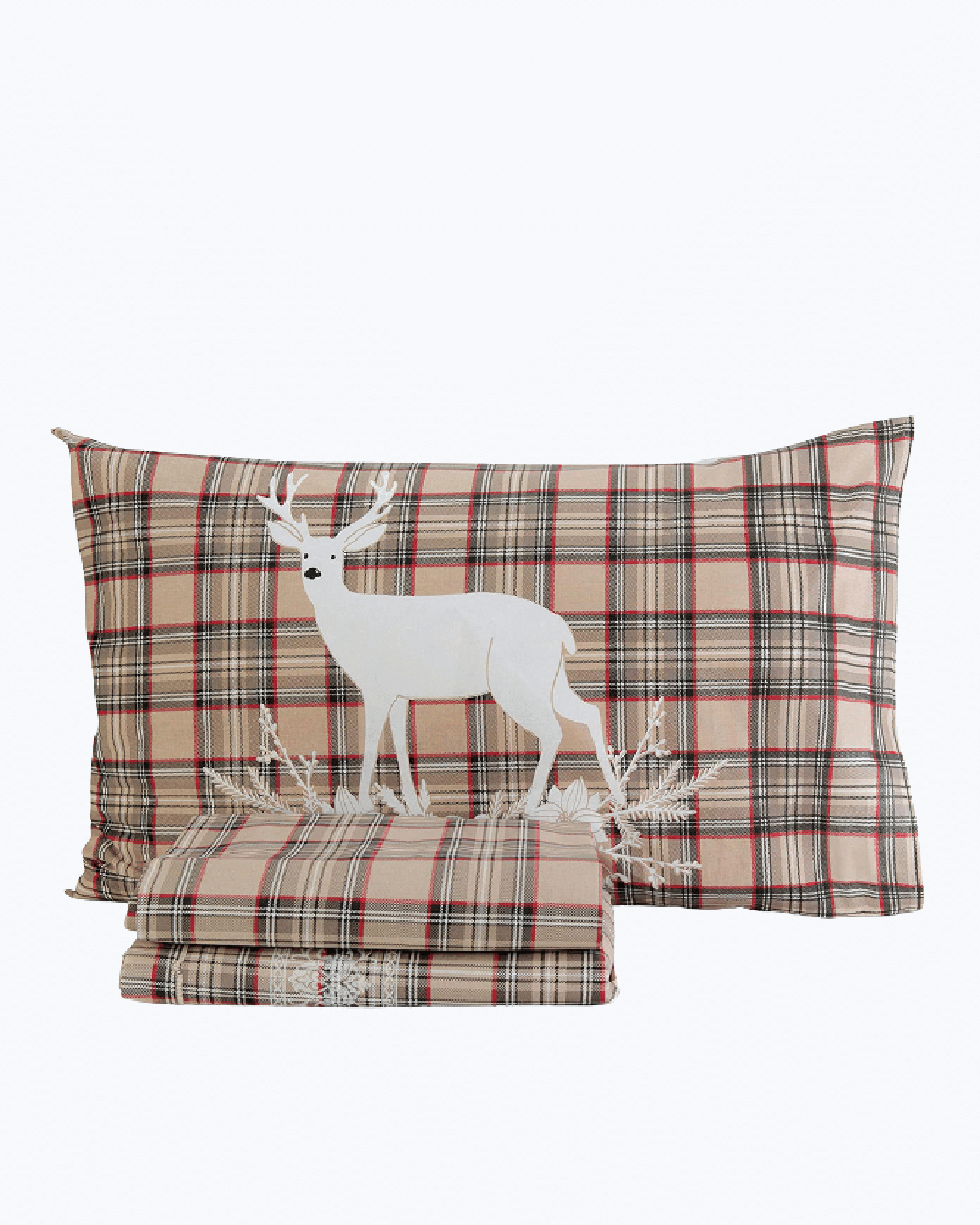 Set Lenzuola Letto in Cotone Made in Italy - Completo Letto Tartan con Cervi