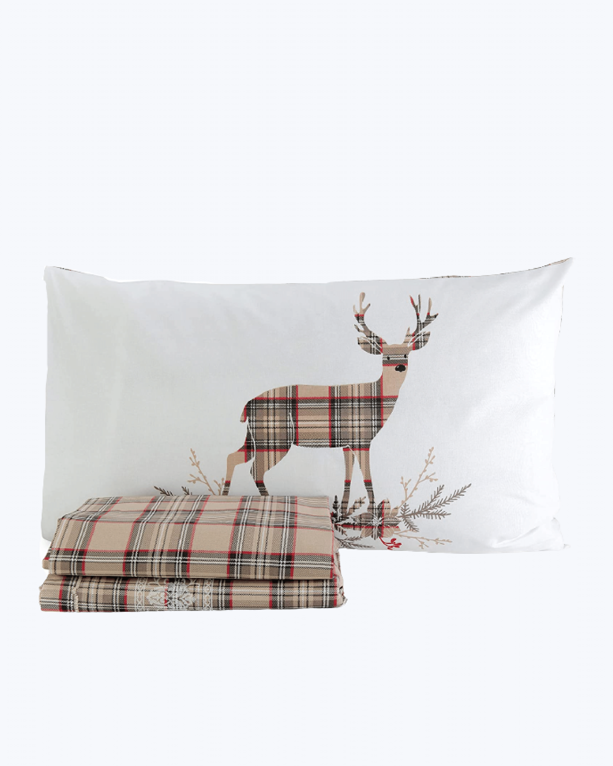 Set Lenzuola Letto in Cotone Made in Italy - Completo Letto Tartan con Cervi