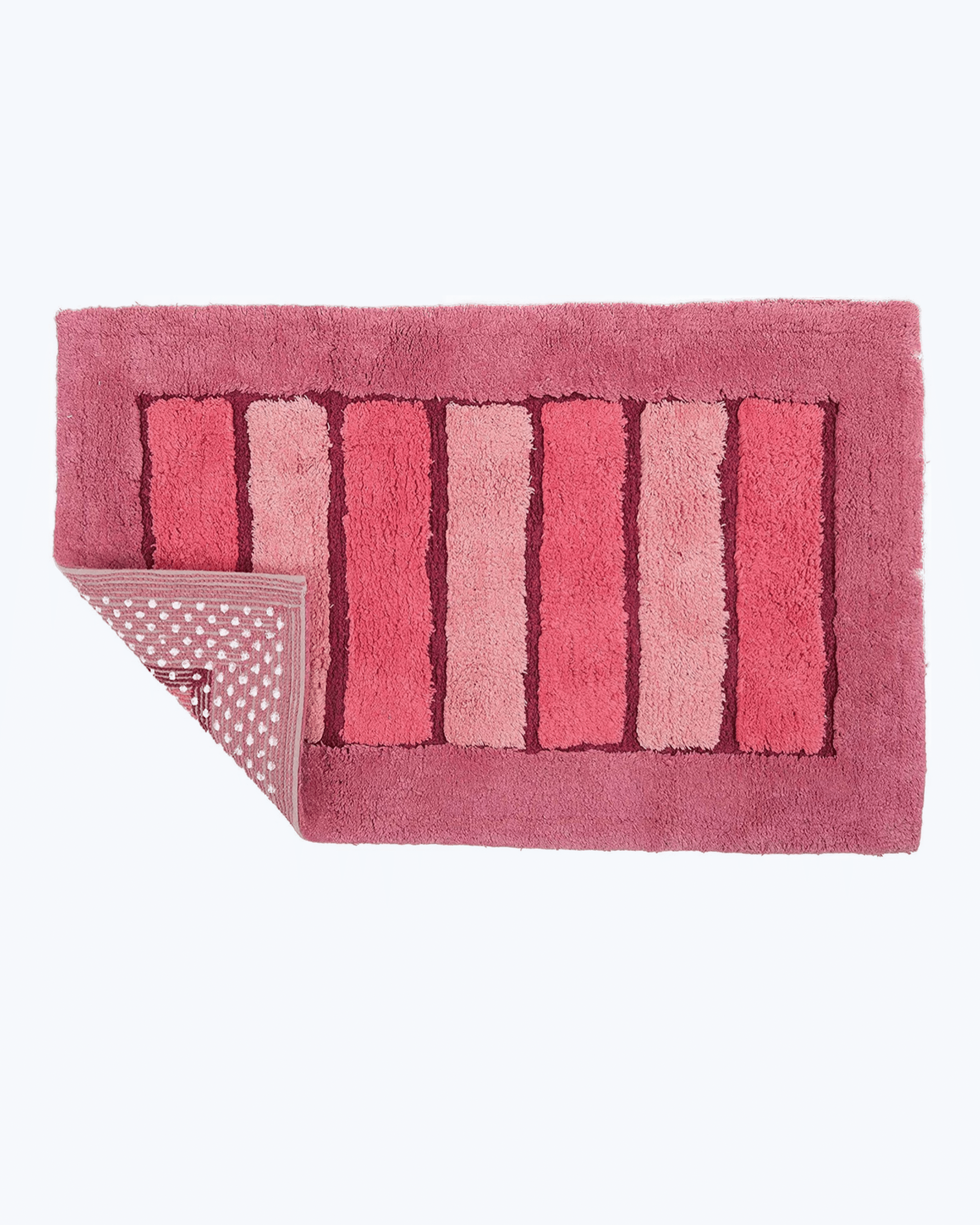 Tappetino Bagno Colorato in Morbido Pelo Lungo ed Righe in Rilievo Rosa