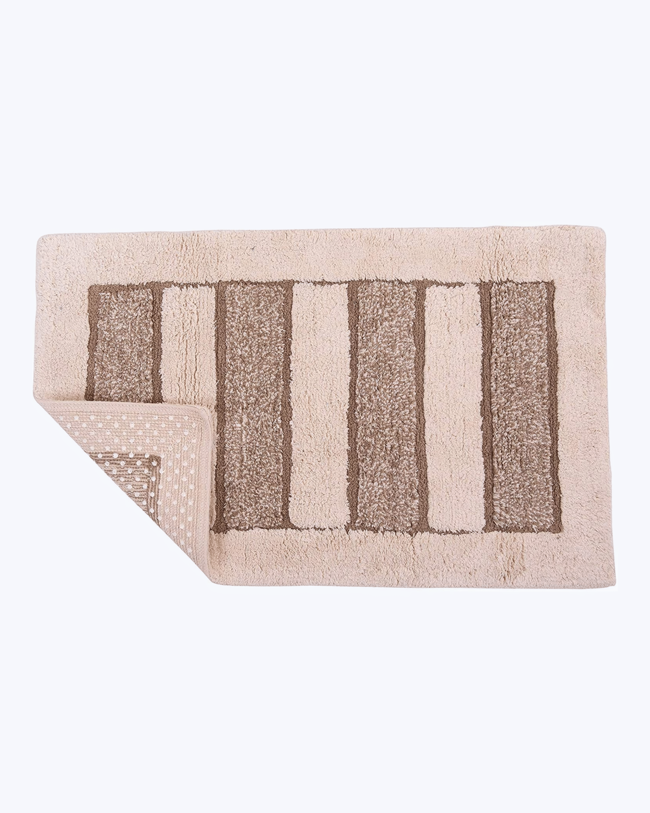 Tappetino Bagno Colorato in Morbido Pelo Lungo ed Righe in Rilievo Beige