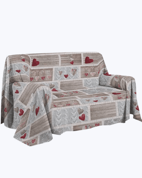 Euronovità Grandfoulard Telo Copritutto 260x270 Cm Grigio Cuoricini - Cotone Made In Italy