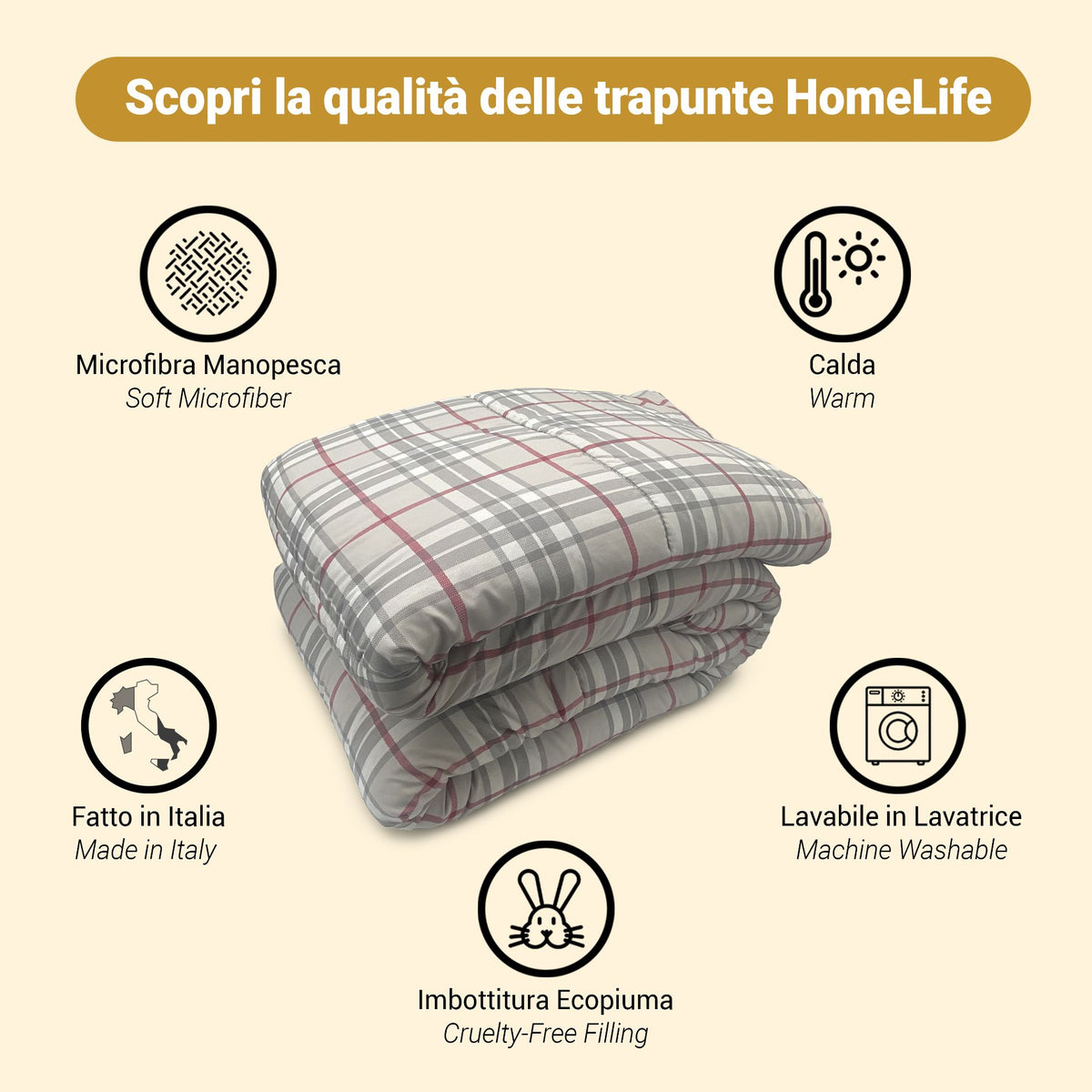 Piumone Invernale Made in Italy - Trapunta Invernale Fantasia Tartan Beige