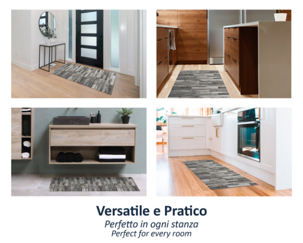 Tappeti Cucina Moderni e Antiscivolo | Passatoie PVC #05.PARQUETGRIGIO
