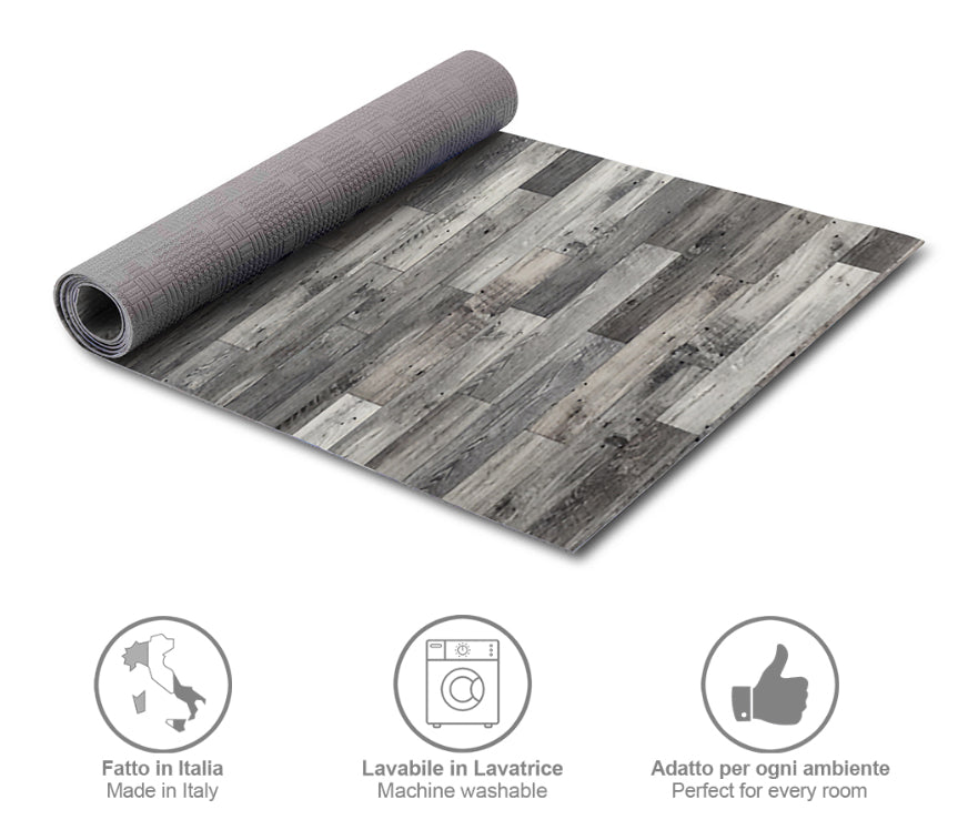 Tappeti Cucina Moderni e Antiscivolo | Passatoie PVC #05.PARQUETGRIGIO