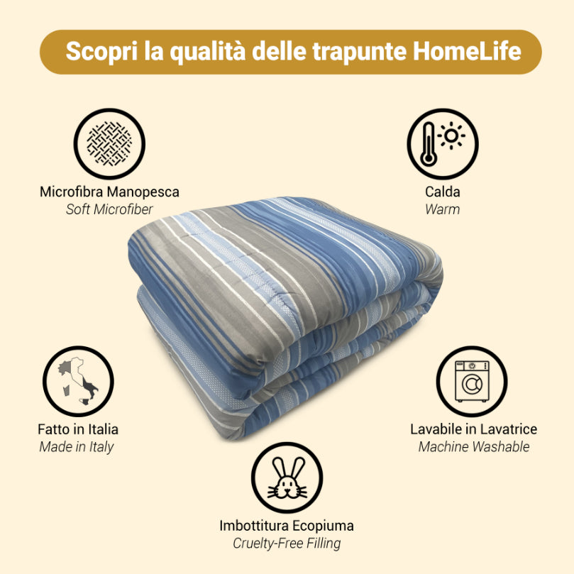 Piumone Invernale Made in Italy - Trapunta Invernale Fantasia Righe Azzurre