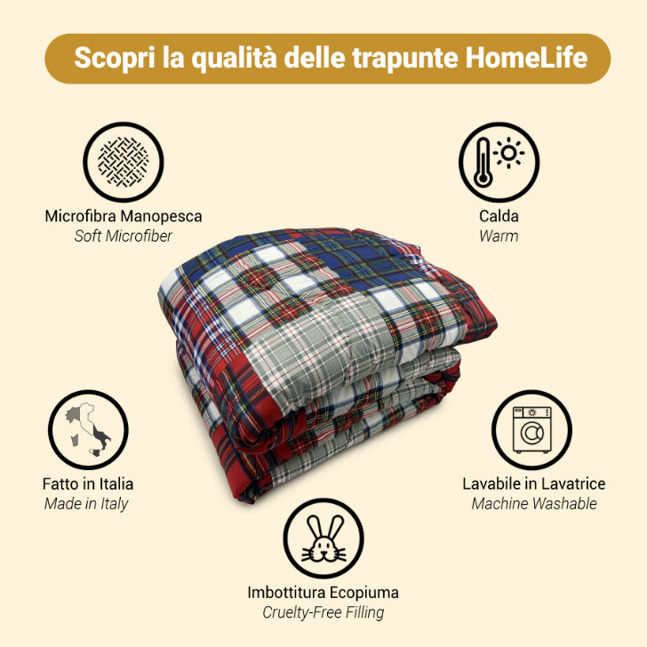 Piumone Invernale Made in Italy - Trapunta Invernale Fantasia Patchwork Rosso