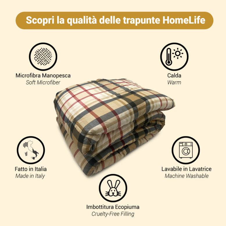 Piumone Invernale Made in Italy - Trapunta Invernale Fantasia Scozzese Beige