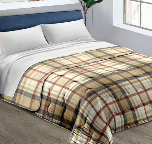 Piumone Invernale Made in Italy - Trapunta Invernale Fantasia Scozzese Beige
