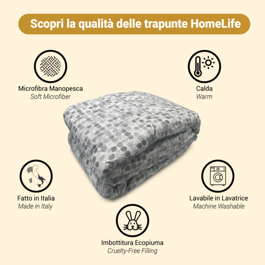 Piumone Invernale Made in Italy - Trapunta Invernale Fantasia Pois Grigio
