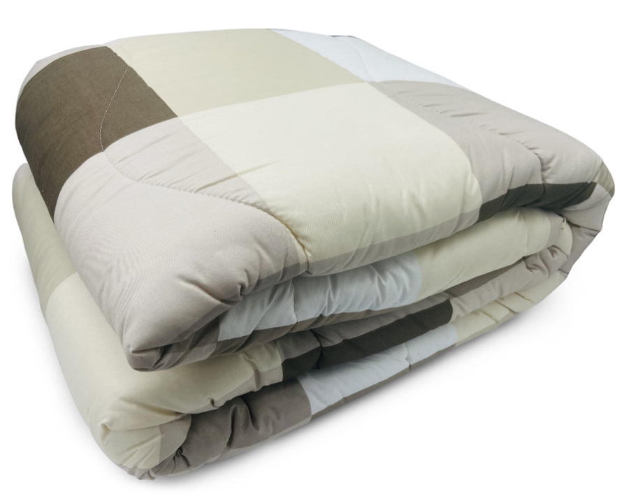 Piumone Invernale Made in Italy - Trapunta Invernale Fantasia Quadri Beige e Grigio Matrimoniale (260X260)